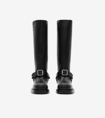 【関税&送料込】Burberry Brown Suede Saddle Boots Leather Saddle High Boots in Loch - Women | Burberry® Official