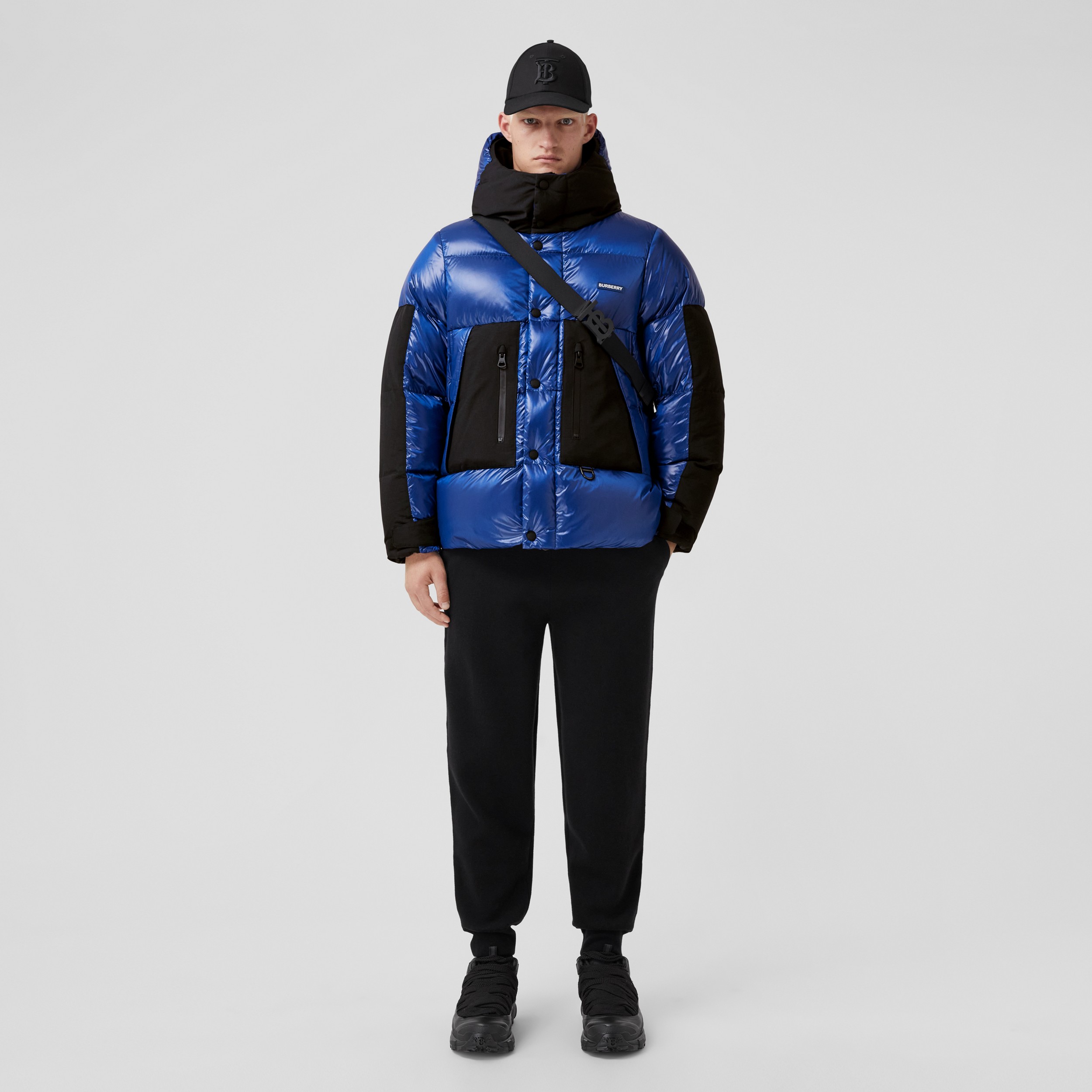 Logo Print Nylon Oversized Hooded Puffer Jacket in Deep Royal Blue - Men | Burberry® Official - 1
