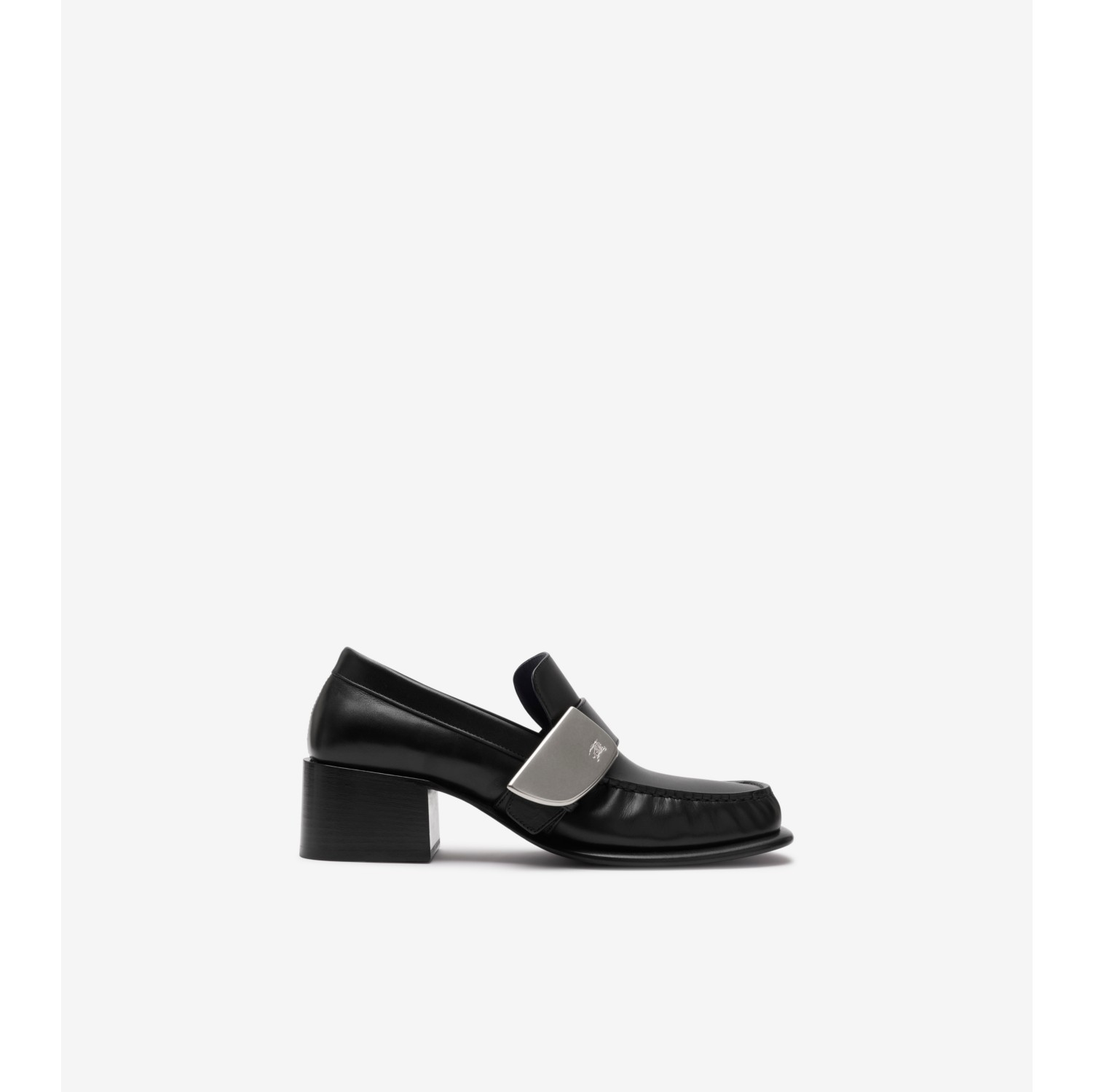 Leather London Shield Mid Heeled Loafers in Black - Women | Burberry® Official