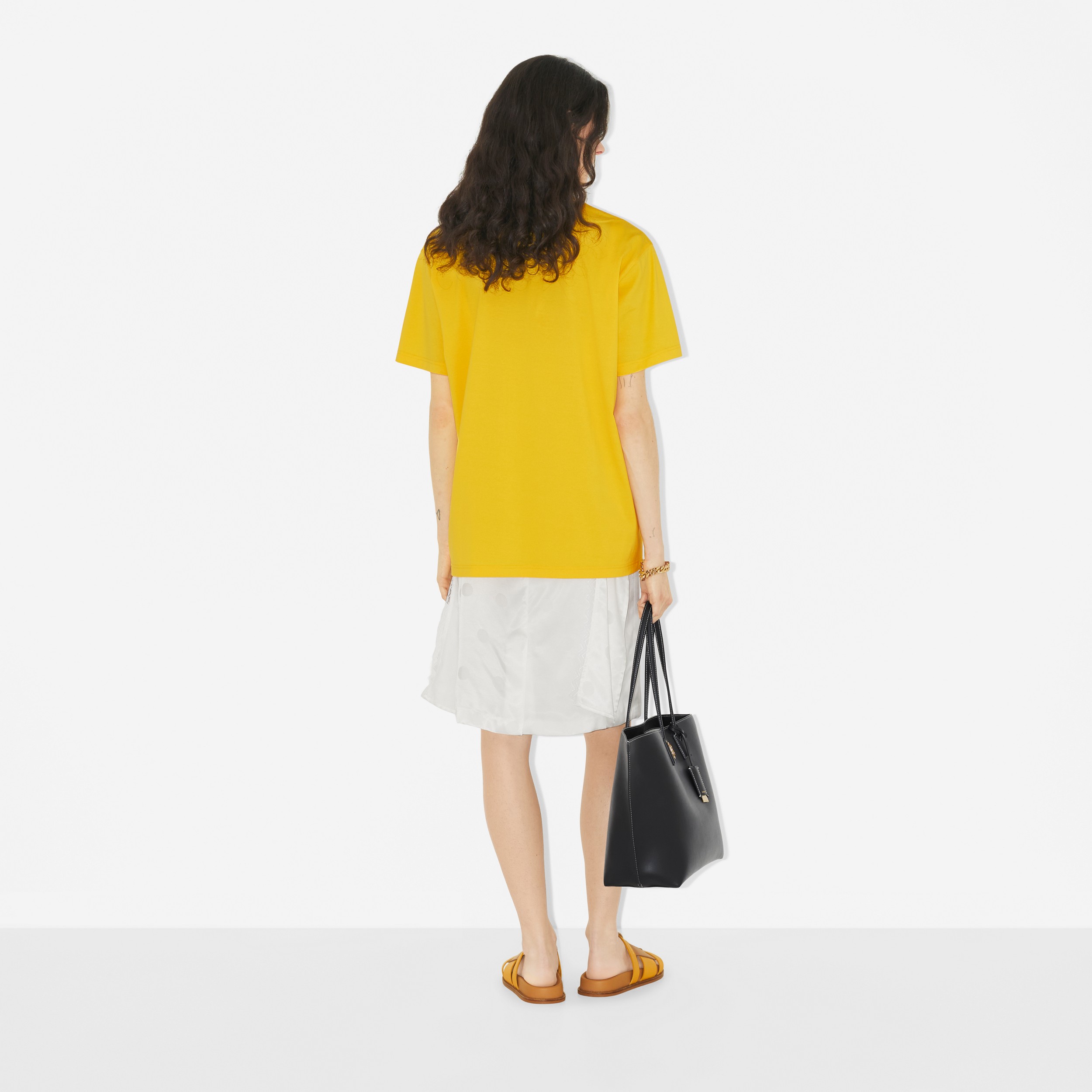 Logo Print Cotton Oversized T-shirt in Dandelion Yellow - Women | Burberry® Official - 4
