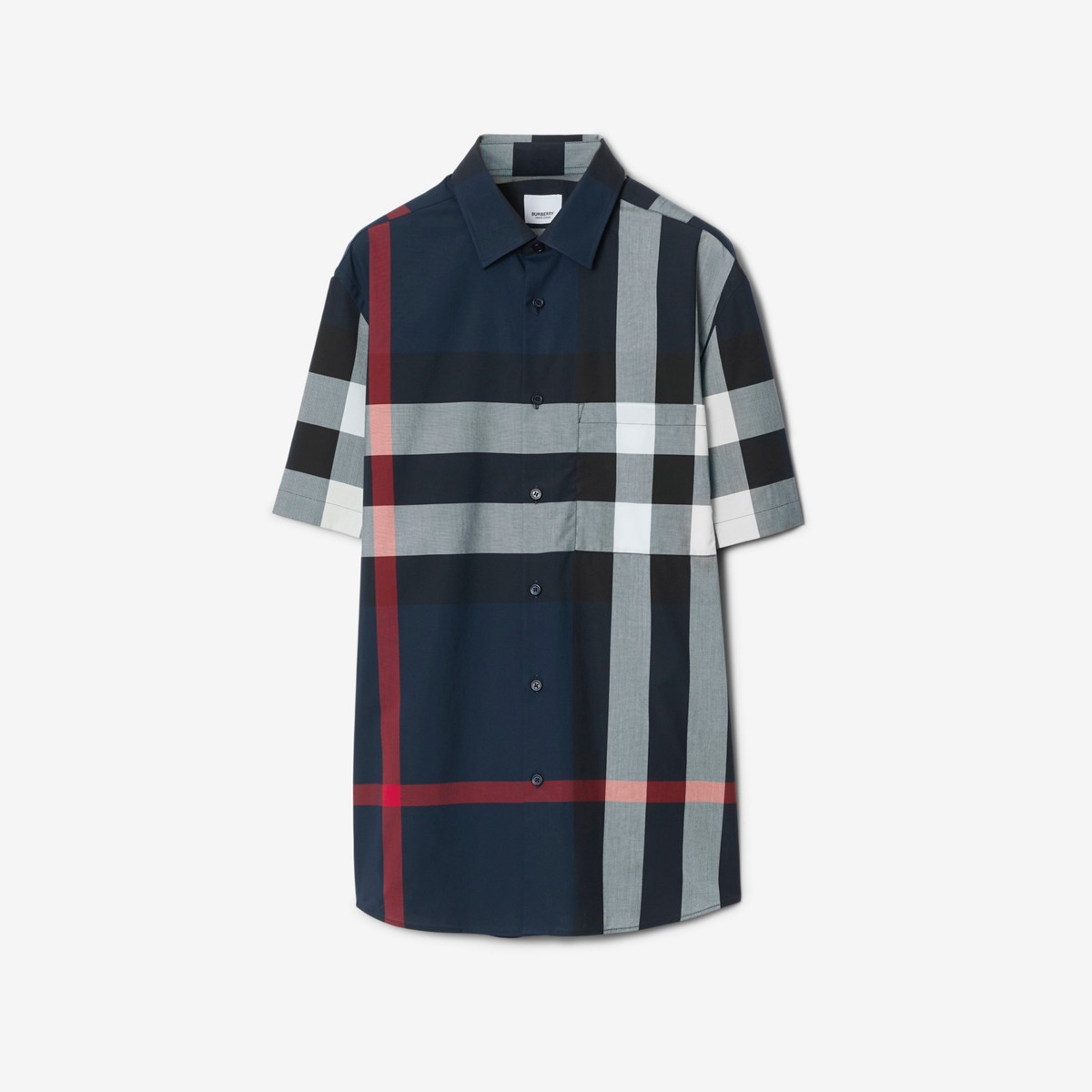 Shop Burberry Check Cotton Shirt In Navy
