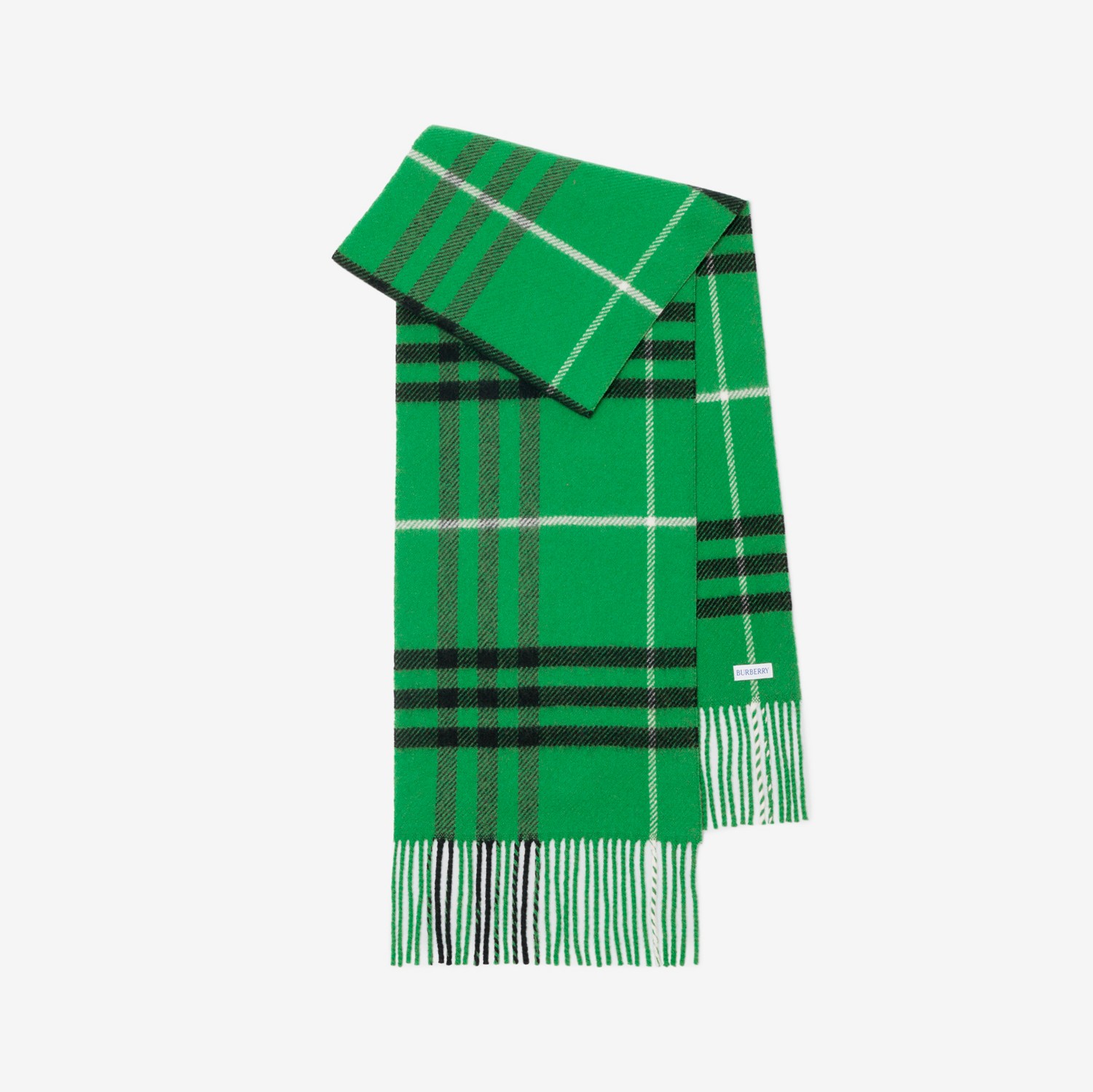格纹羊毛羊绒混纺围巾 (毛虫绿) | Burberry® 博柏利官网
