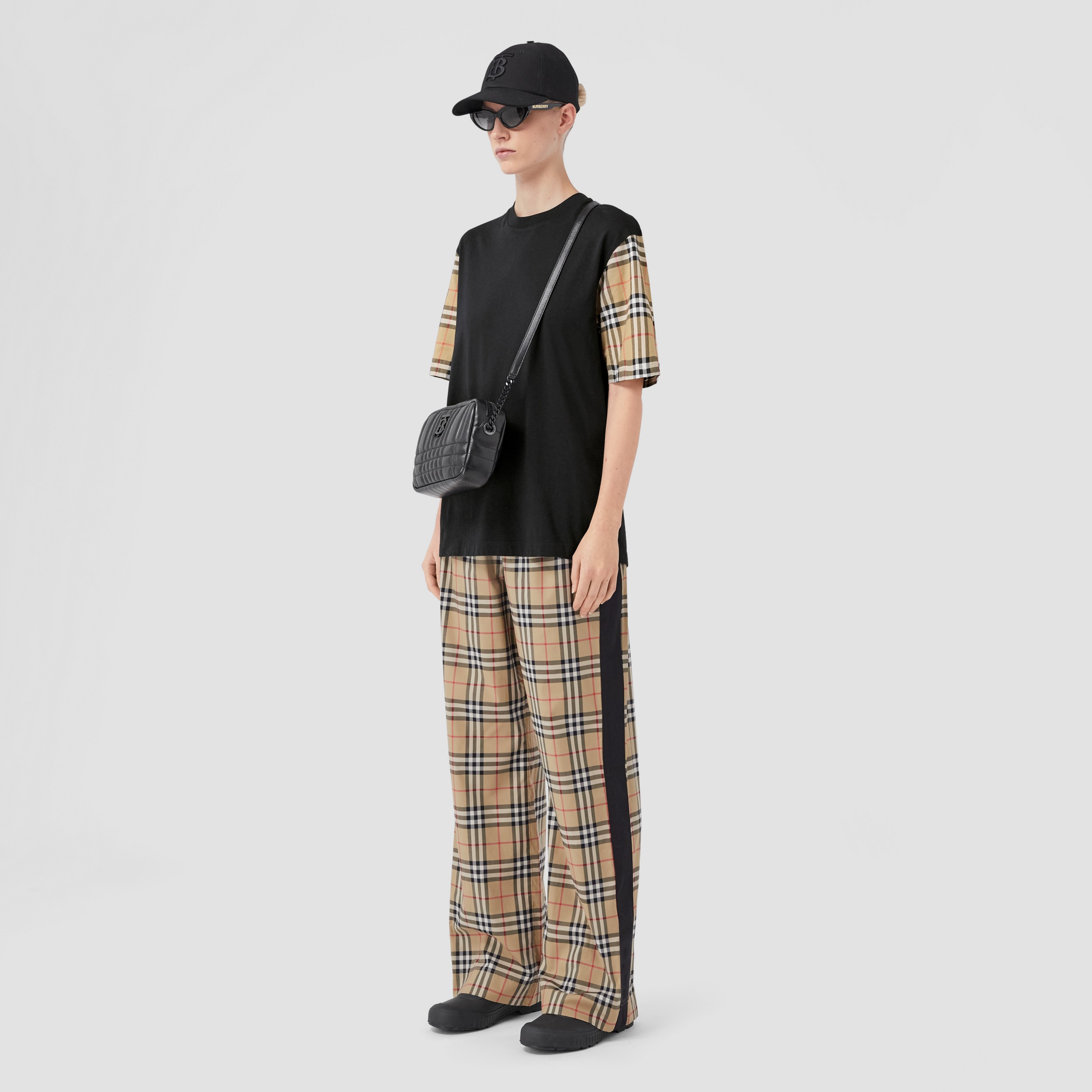 Side Stripe Vintage Check Stretch Cotton Trousers in Archive Beige | Burberry® Official - 1