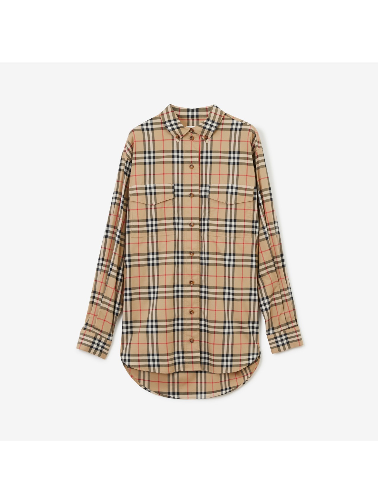 Button-down Collar Vintage Check Cotton Shirt in Archive Beige