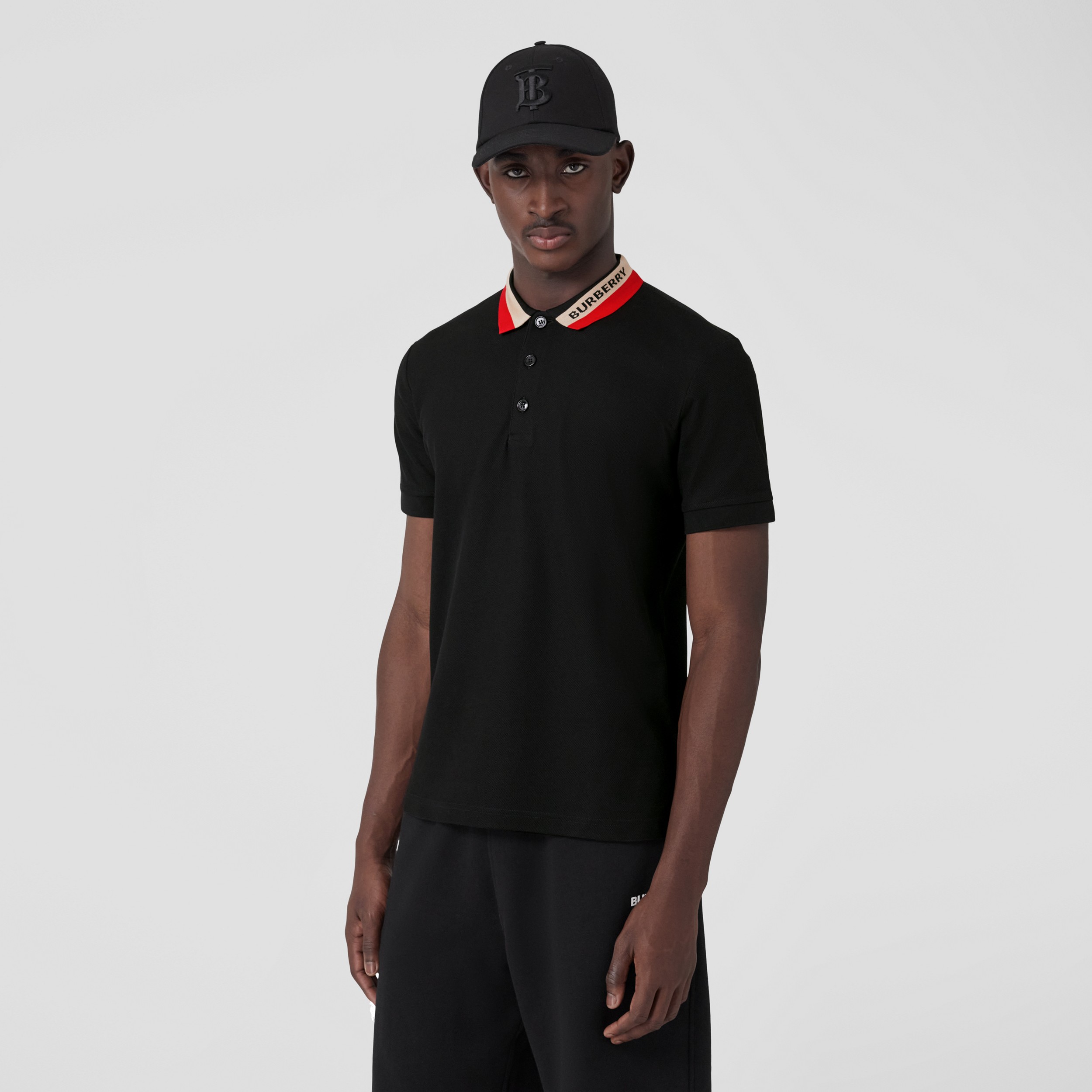 Logo Detail Cotton Piqué Polo Shirt in Black - Men | Burberry® Official - 4
