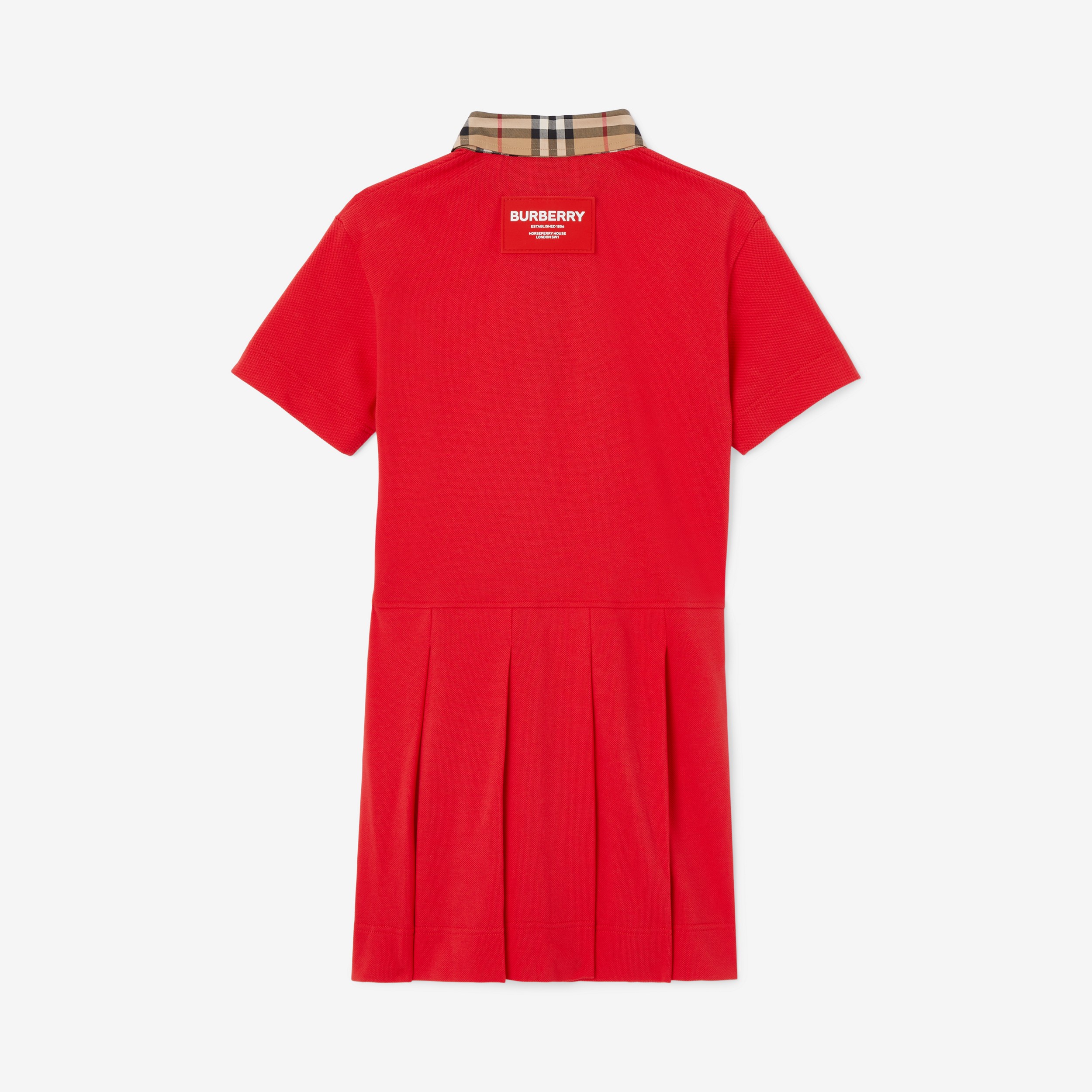 Vintage Check Trim Cotton Polo Shirt Dress in Bright Red | Burberry® Official - 2