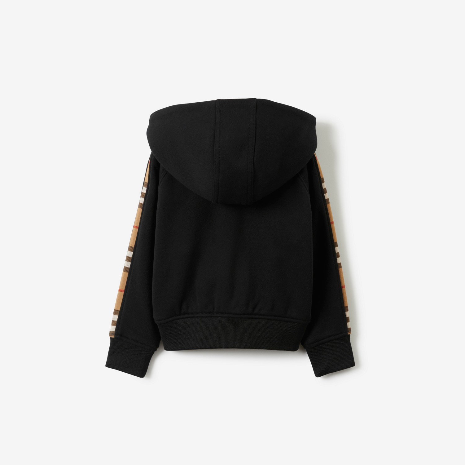 Check Panel Cotton Zip Hoodie in Black - Children | Burberry® Official