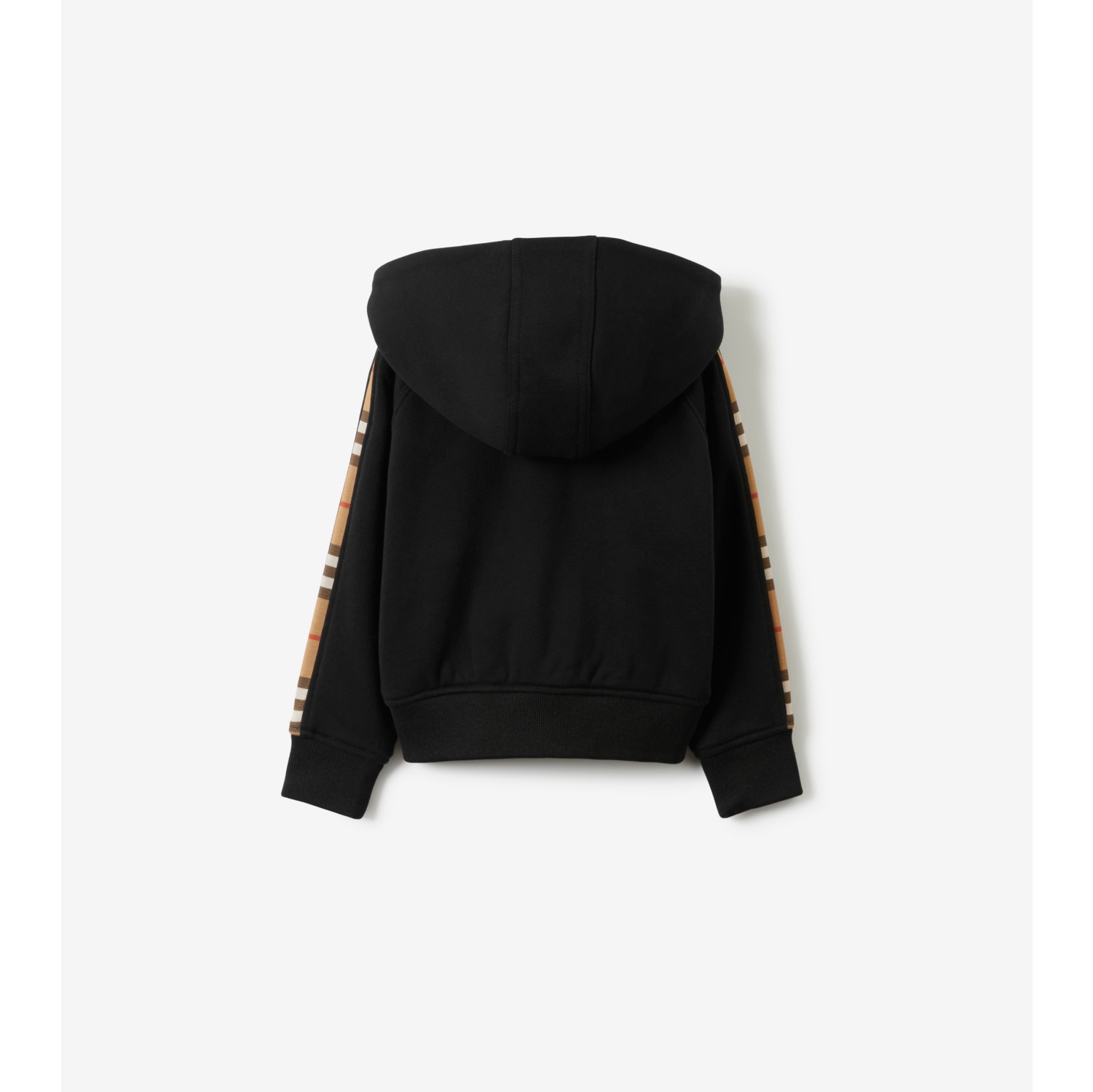 Check Panel Cotton Zip Hoodie in Black Children Burberry Official