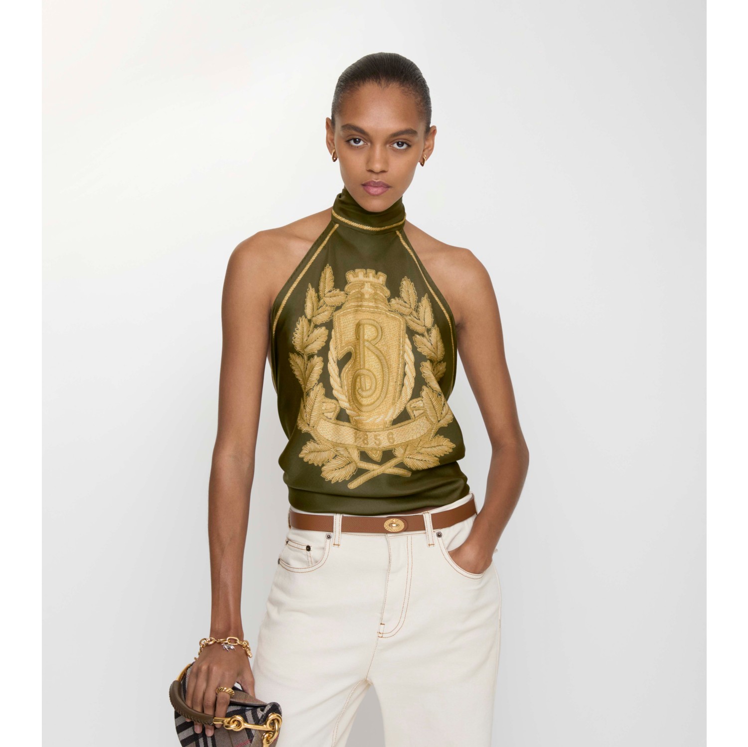 B Crest Silk Scarf Top in Marsh green | Burberry® Official