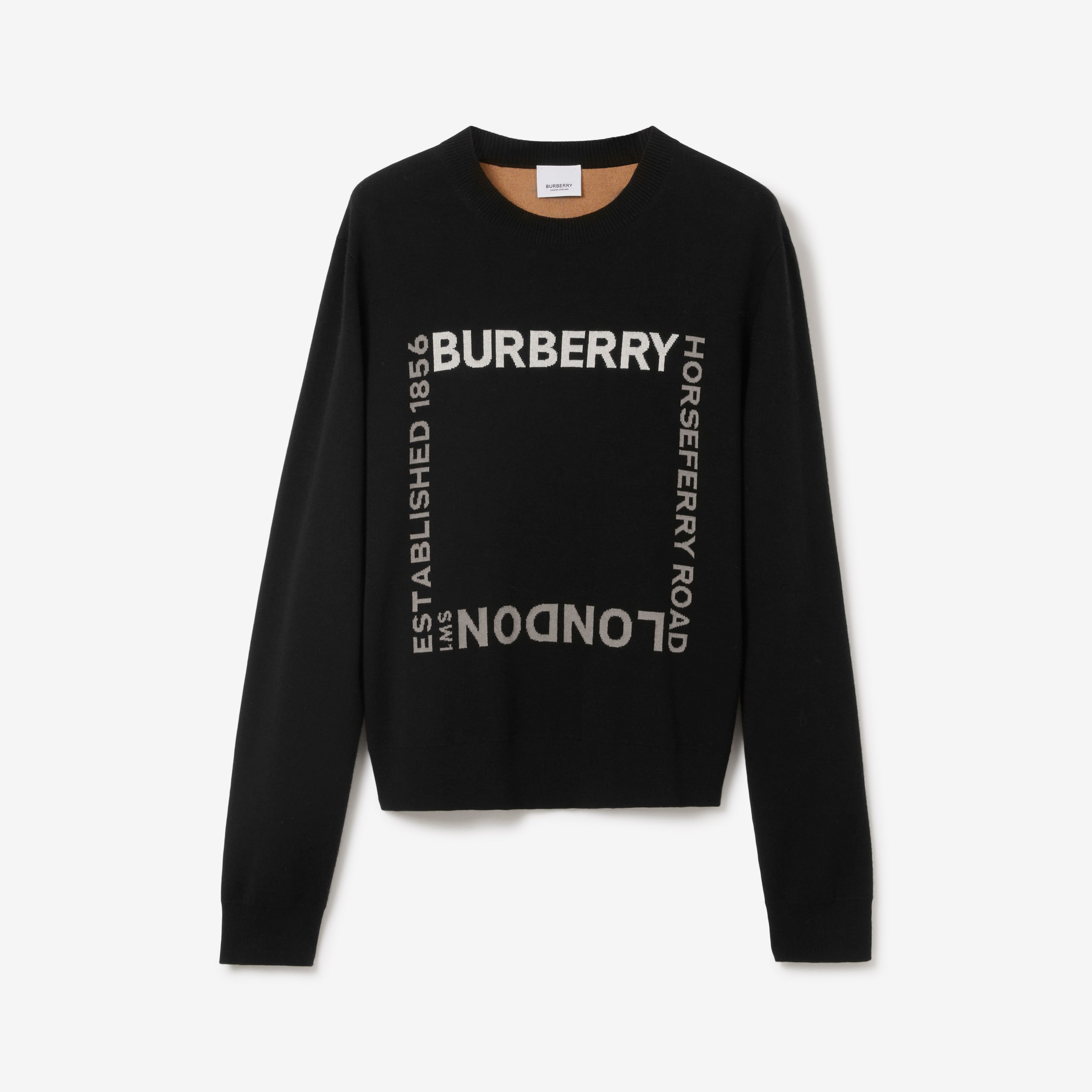 Horseferry Square Wool Blend Jacquard Sweater in Black - Women | Burberry® Official - 1