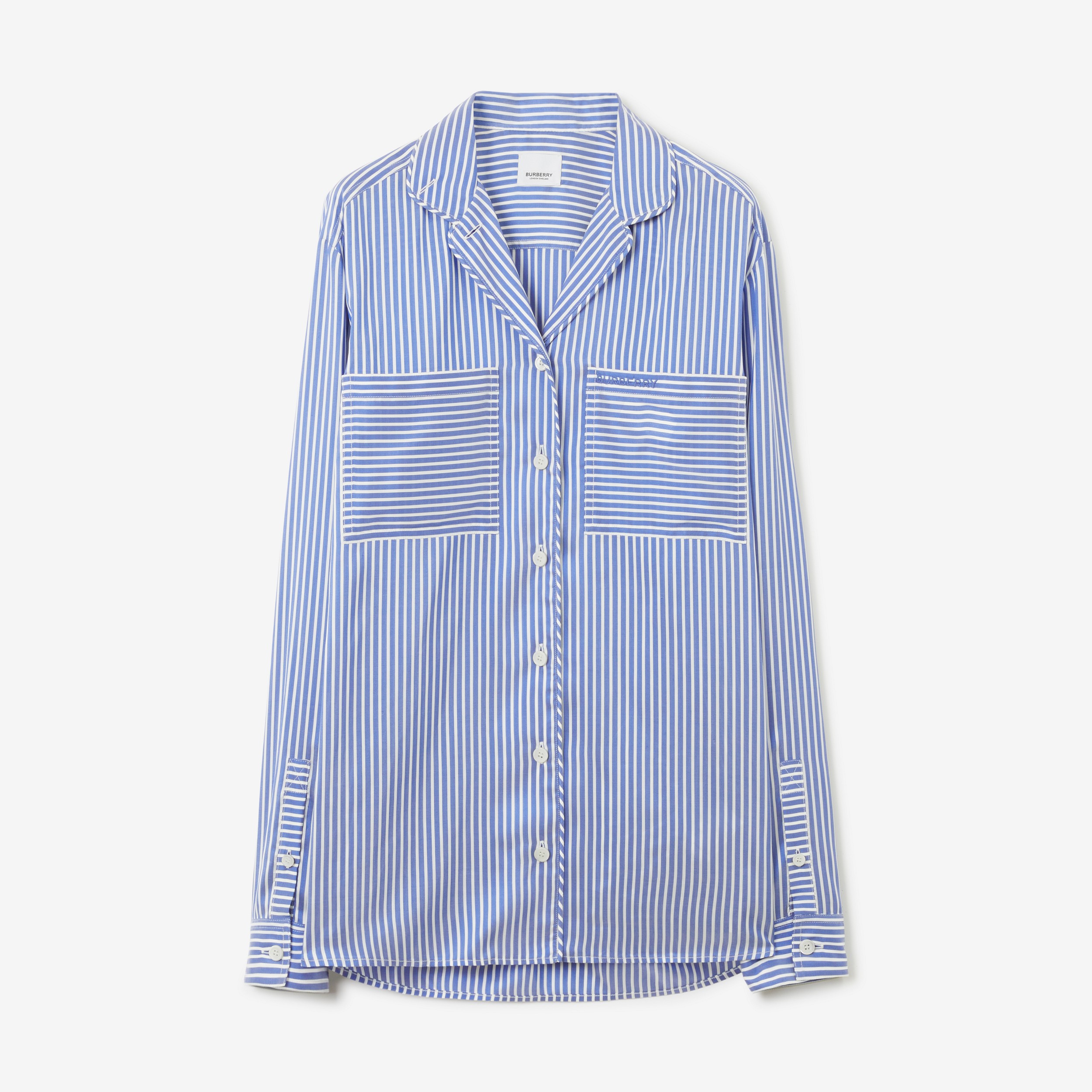 条纹丝质睡衣式衬衫 (蓝色 / 白色) - 女士 | Burberry® 博柏利官网 - 1
