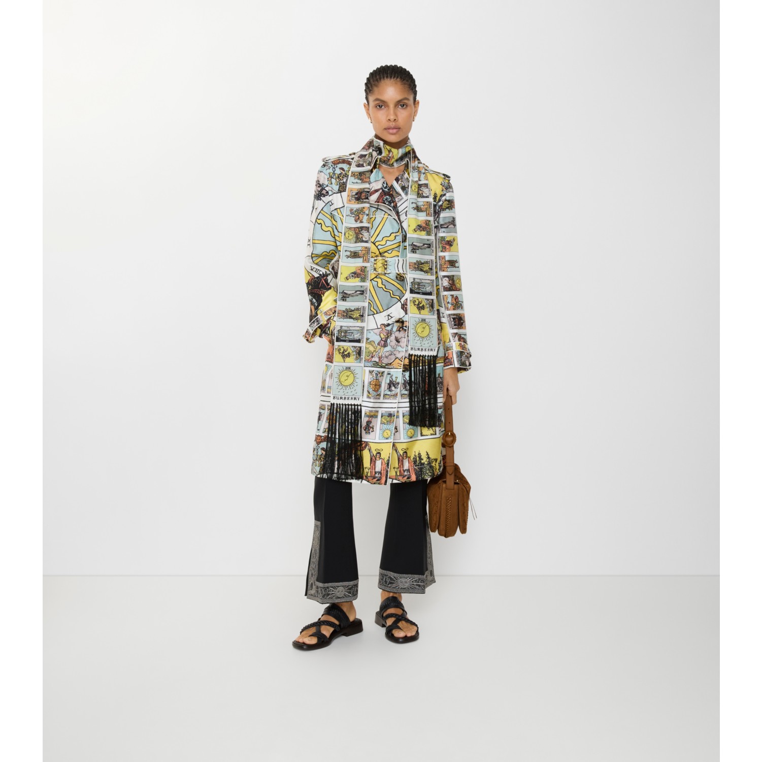 Long Tarot Print Silk Foxfield Trench Coat