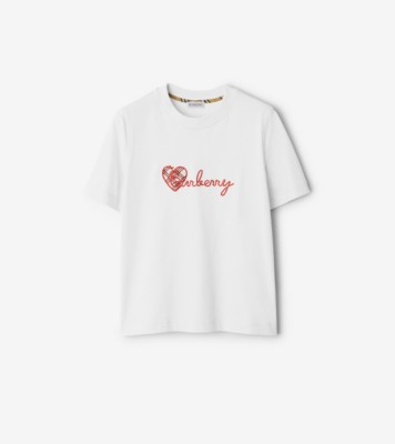 Heart Logo Cotton T-shirt in Chalk white - Women | Burberry
