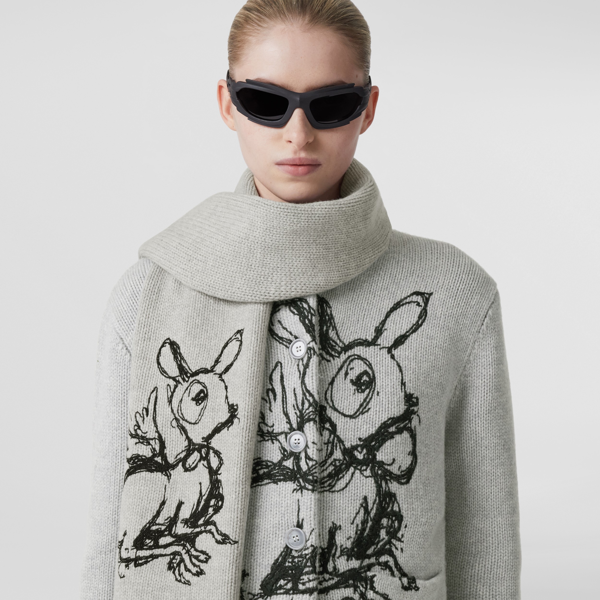 Schal aus Wolle und Kaschmir mit Rehgrafik (Helles Zinnfarben Meliert) | Burberry® - 3