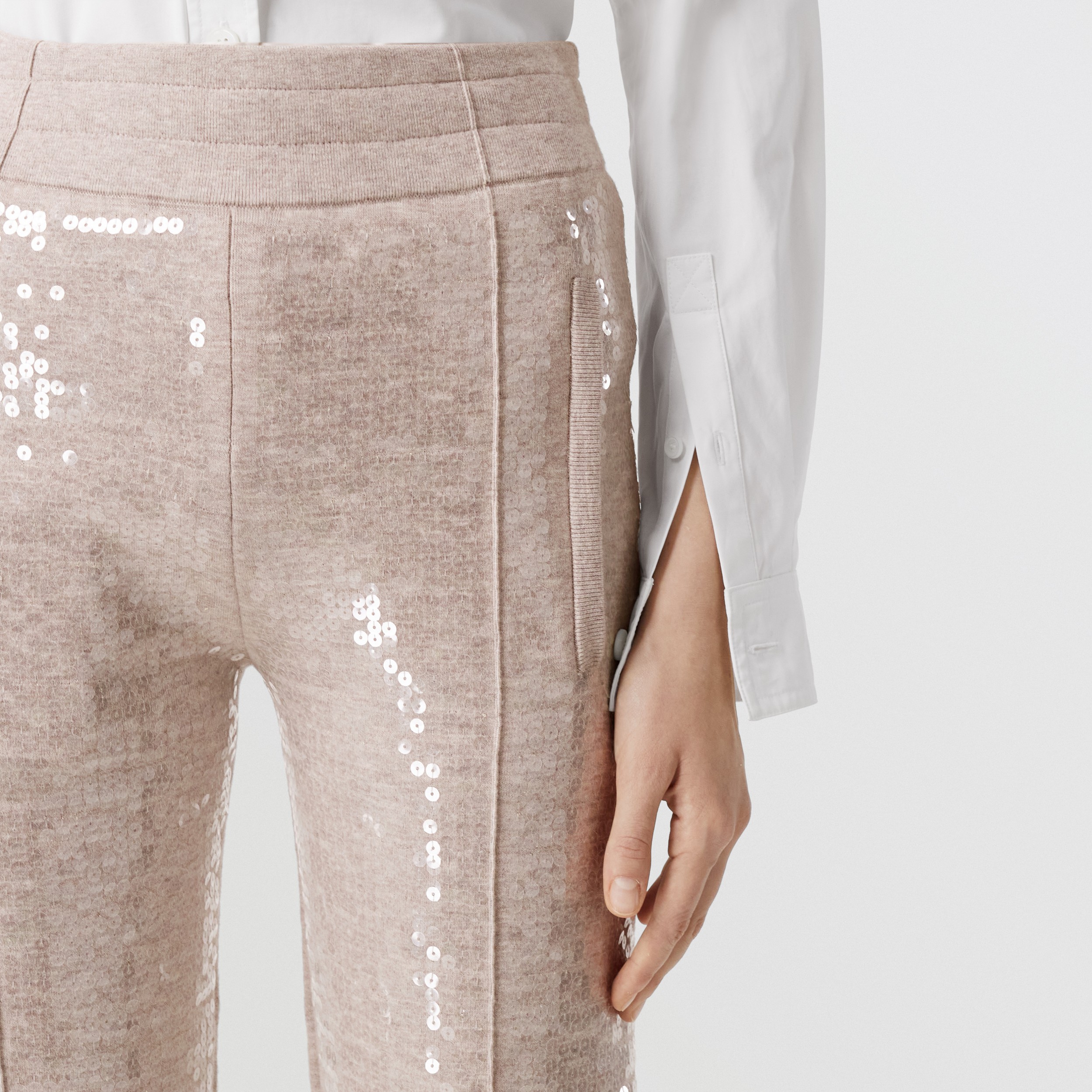 Sequinned Cashmere Cotton Blend Trousers in Beige Melange - Women | Burberry® Official - 2
