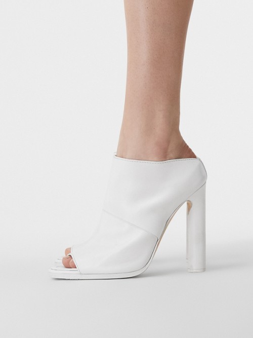 Burberry Leather Peep-toe Mules In Optic White