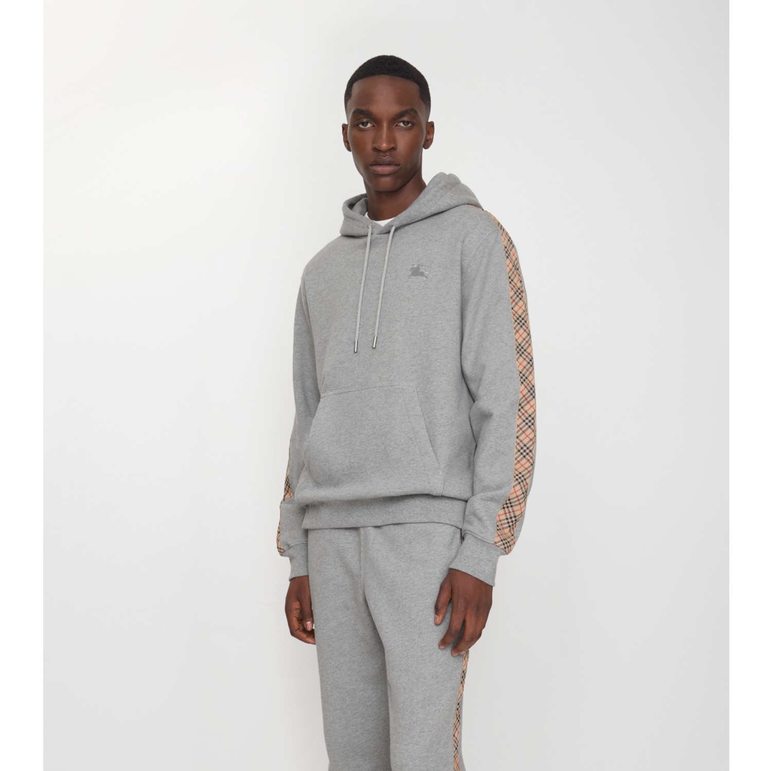 Check Trim Cotton Hoodie