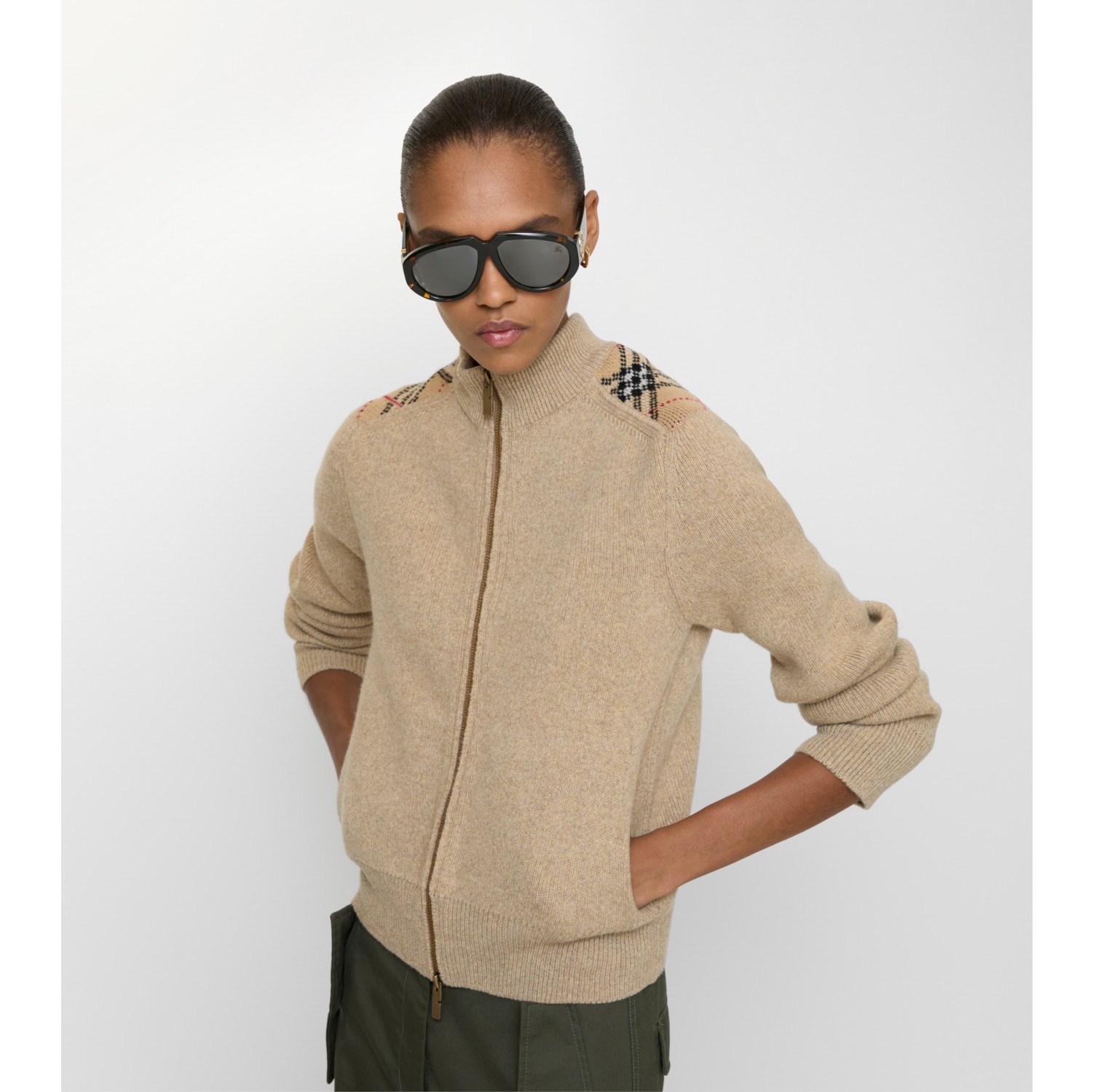 Check Patch Wool Cashmere Cardigan