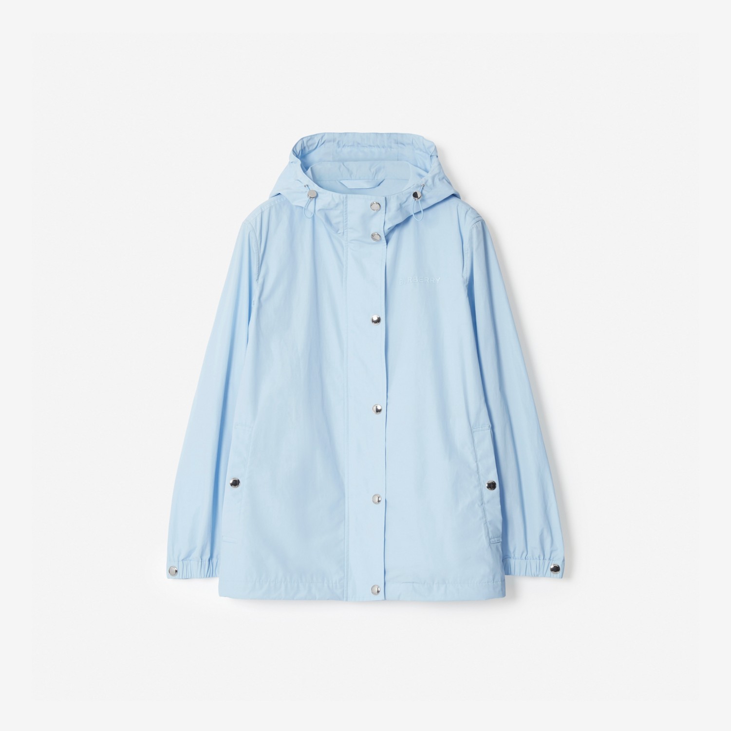 Logo Print Cotton Blend Hooded Jacket in Pale Blue - Women | Burberry® Official