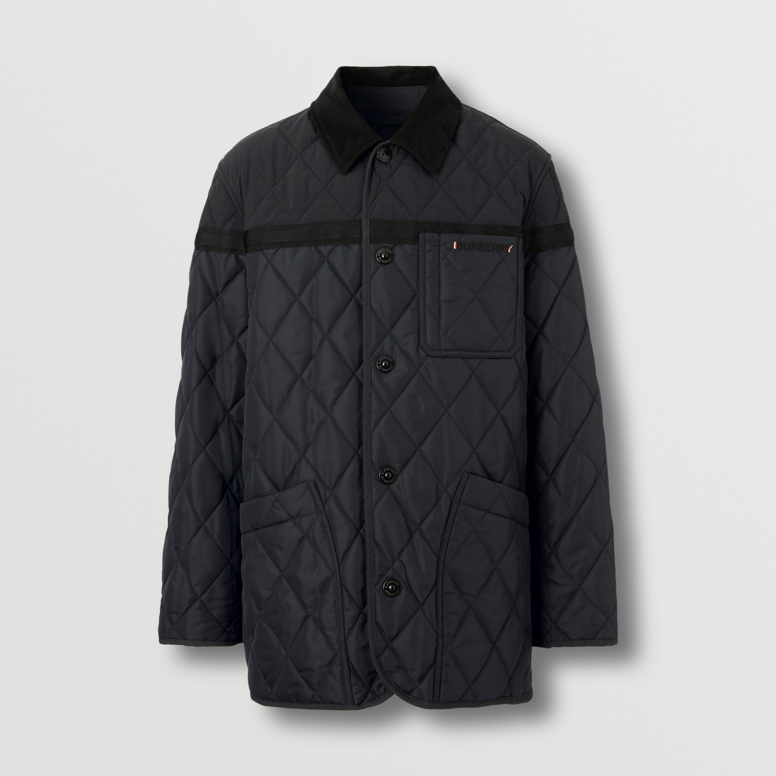 Diamond Quilted Nylon Canvas Barn Jacket in Navy Men Burberry® Official