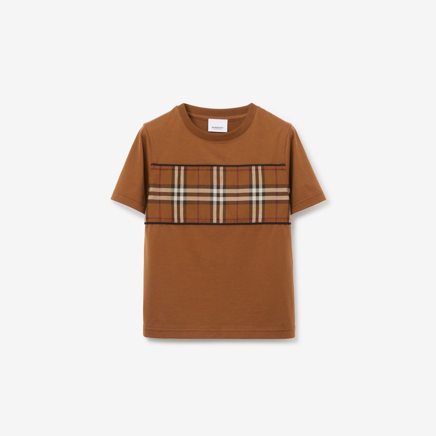 Check Panel Cotton T-shirt in Dark Birch Brown | Burberry® Official