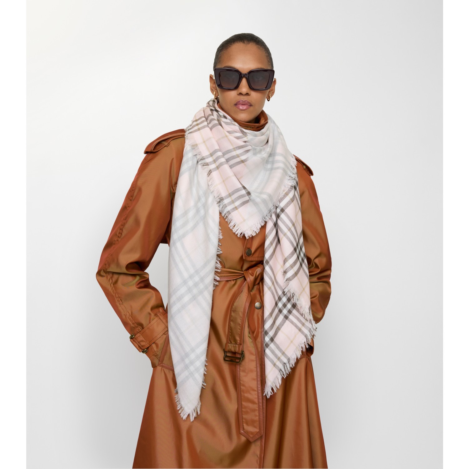 Check Wool Silk Scarf