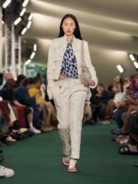 Model in Daisy Silk Blend Tailored Jacket