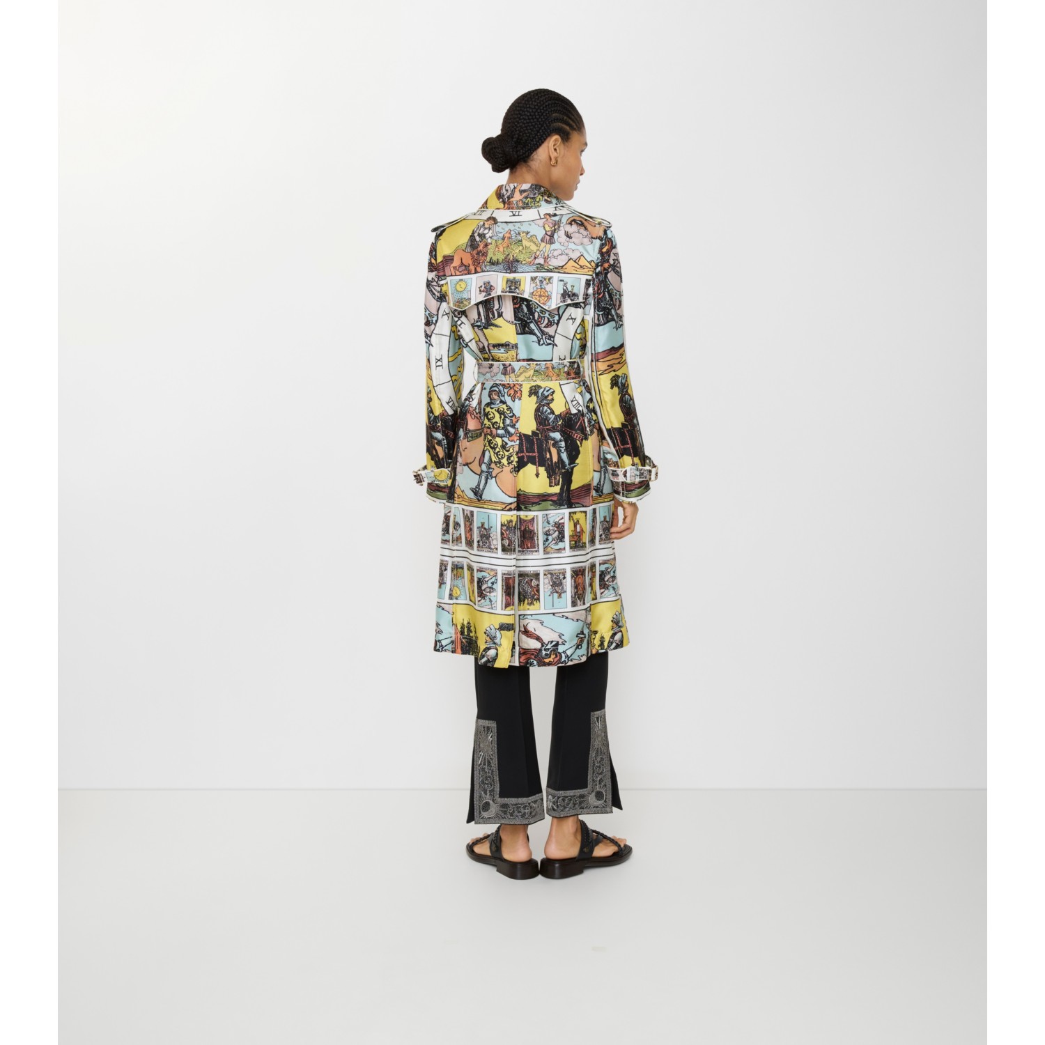 Long Tarot Print Silk Foxfield Trench Coat - thumbnail 4
