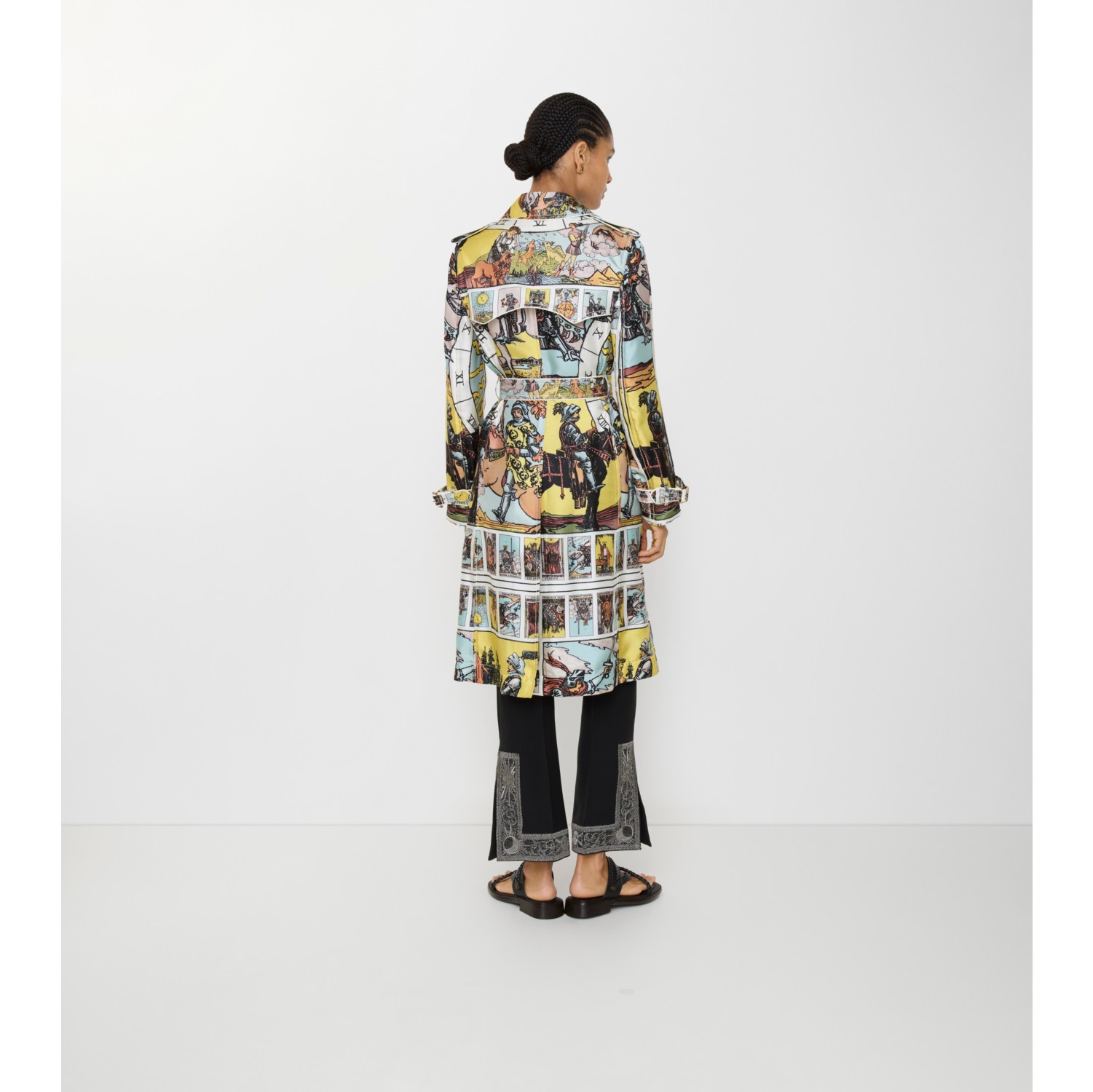 Long Tarot Print Silk Foxfield Trench Coat in Seaside blue - Women | Burberry® Official