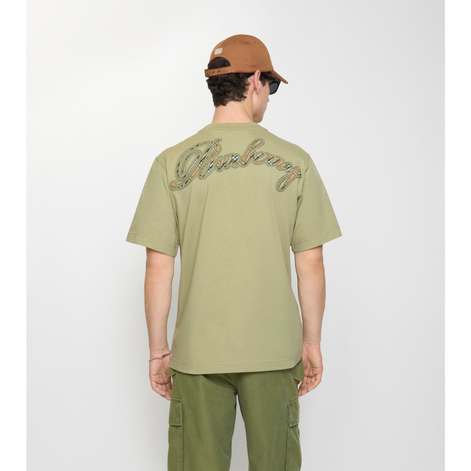 Check Cursive Logo Cotton T-shirt in Glade green - Men | Burberry® Official