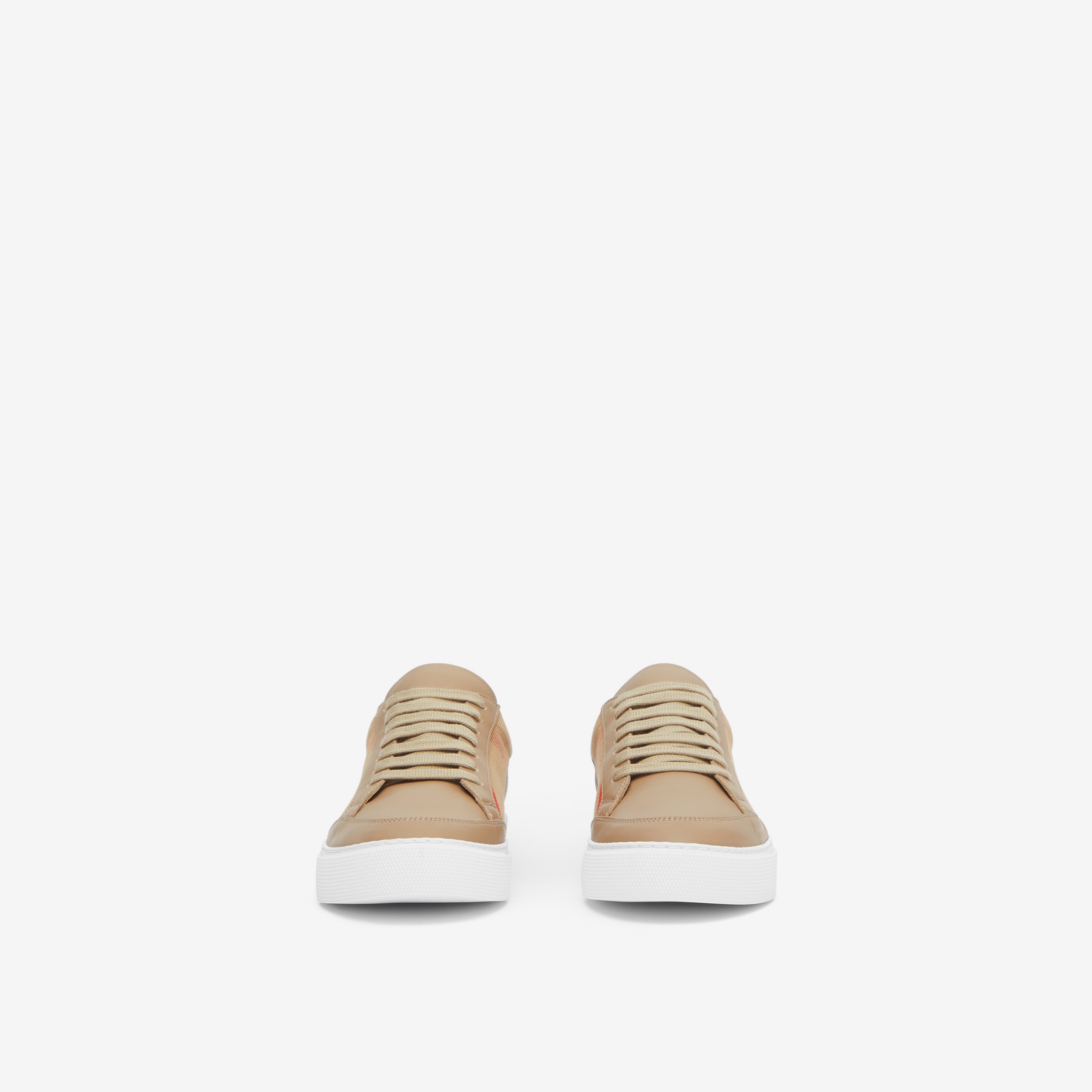 House Check Cotton and Leather Sneakers in Tan - Women | Burberry® Official - 2