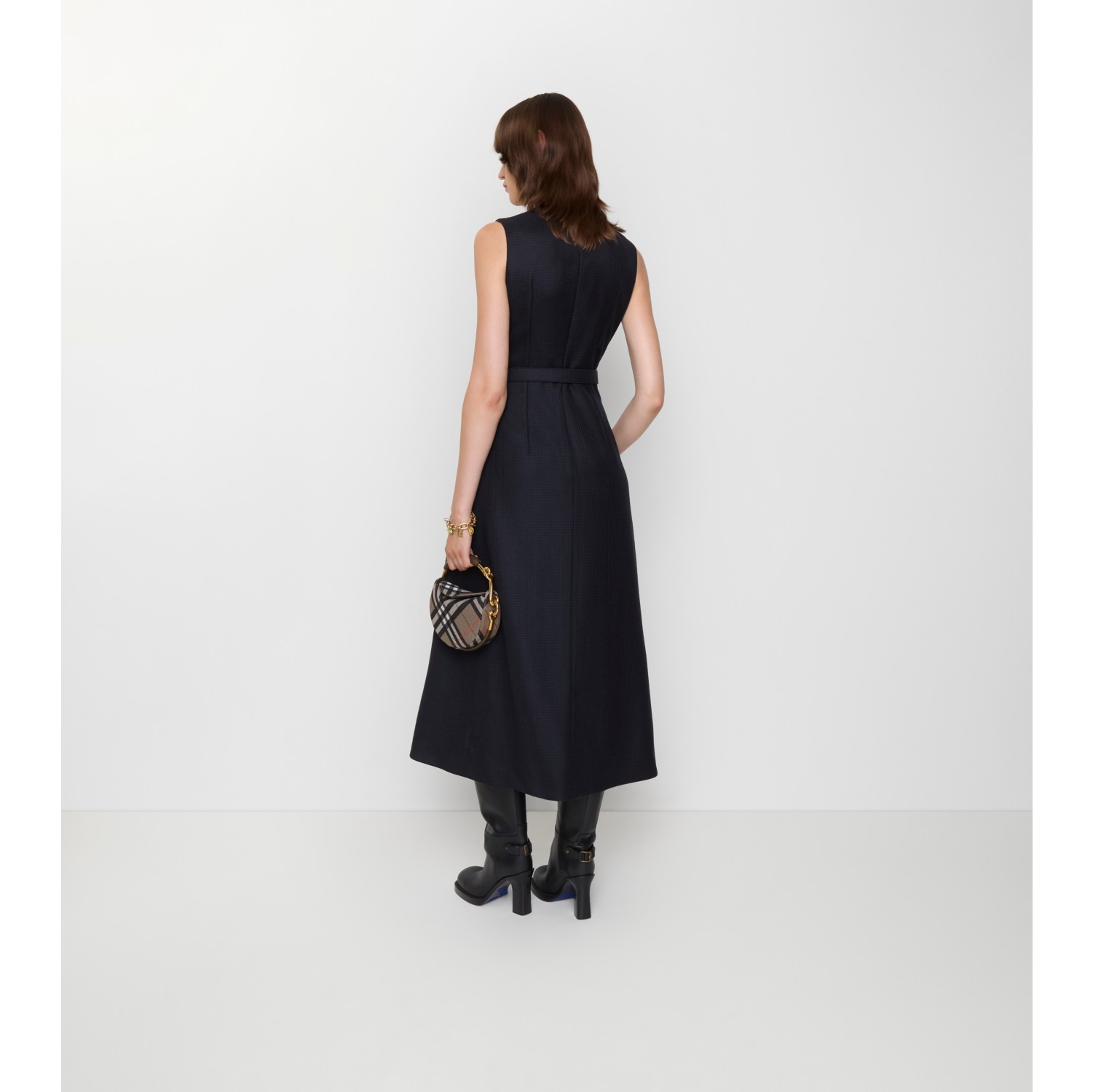 Belted Check Wool Dress