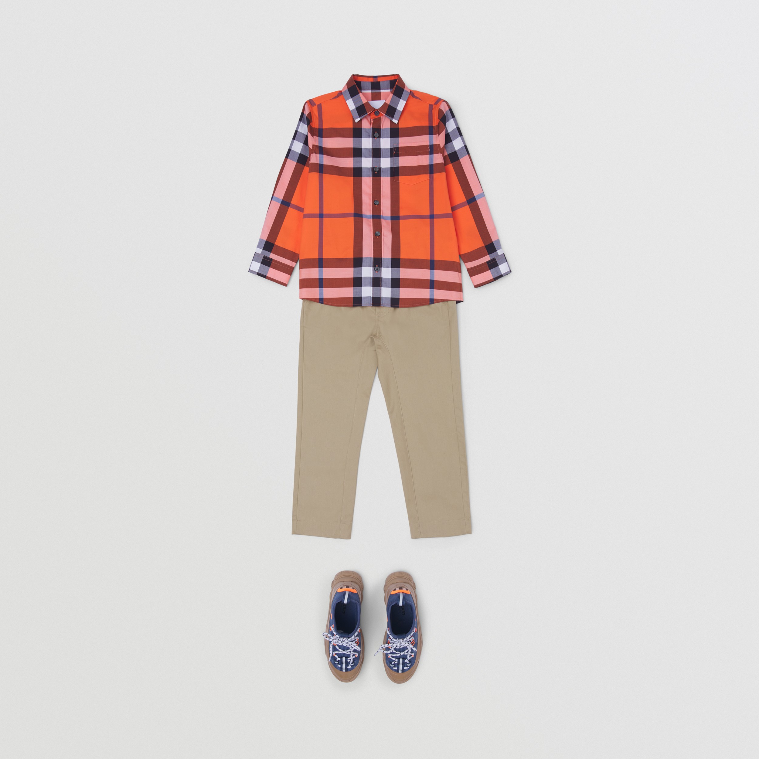 Check Stretch Cotton Shirt in Neon Orange | Burberry® Official - 2