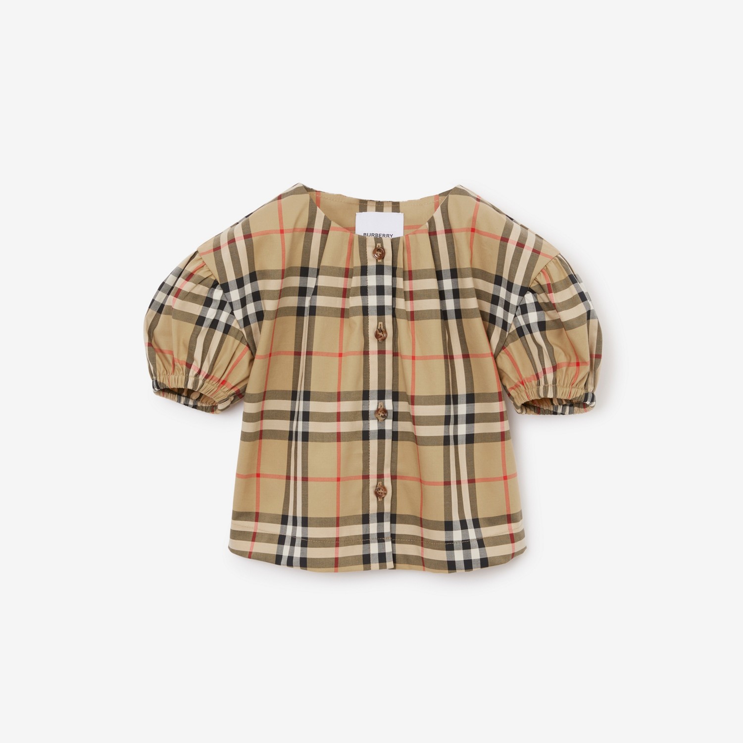 Blusa de sarja de algodão stretch Check (Bege Clássico) - Crianças | Burberry® oficial
