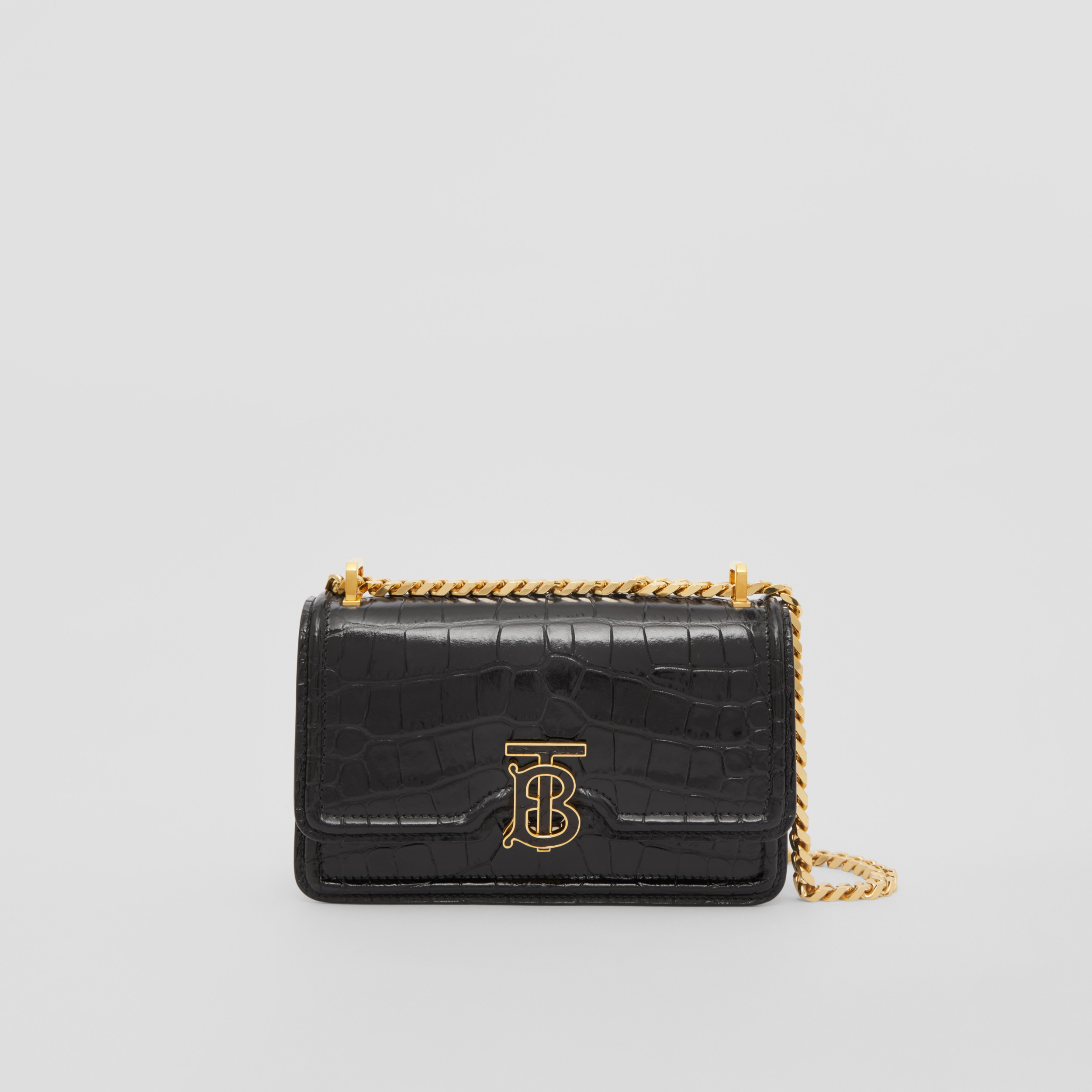 Embossed Leather Mini TB Bag in Black Women Burberry® Official