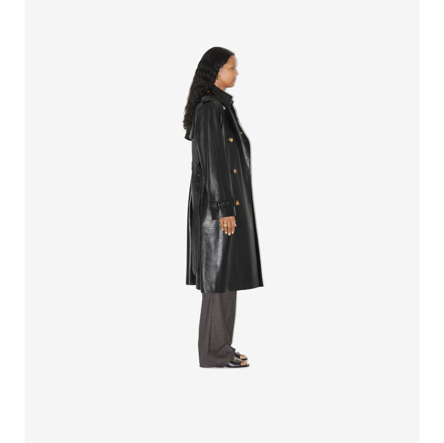 Long Leather Trench Coat in Black - Women | Burberry® Official