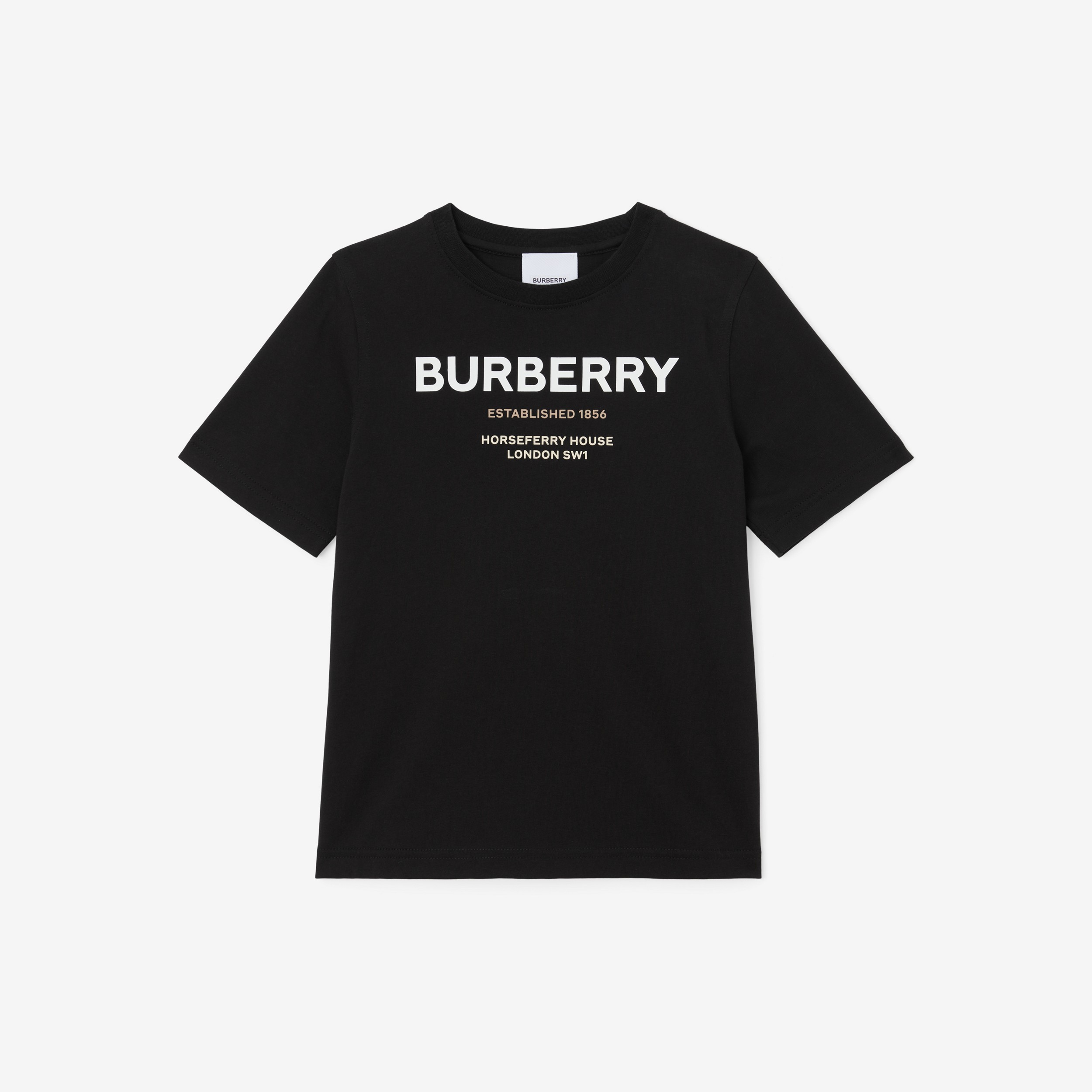Horseferry Print Cotton T-shirt in Black | Burberry® Official - 1