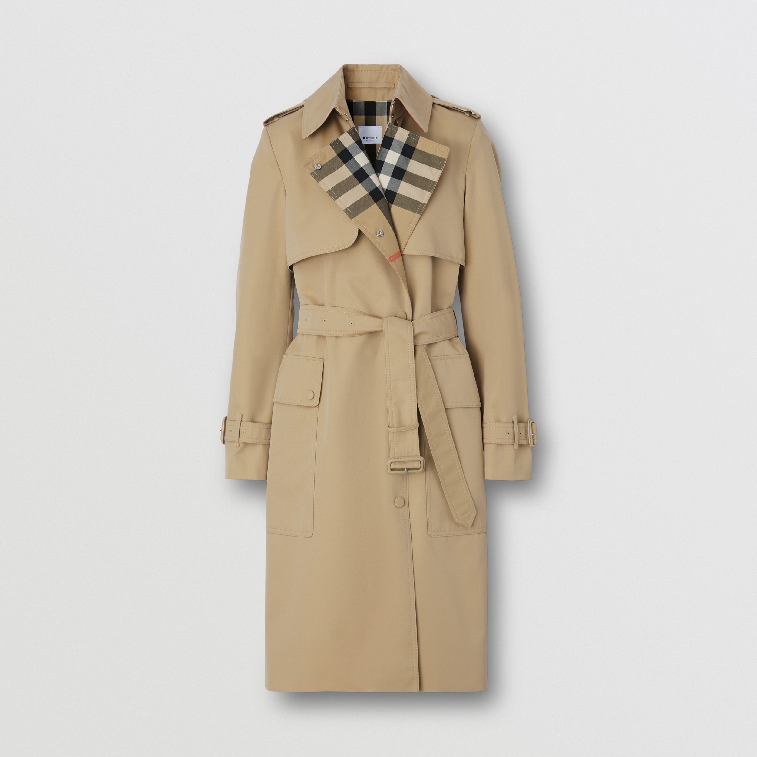 Trench coat de gabardine de algodão com recorte xadrez (Mel) - Mulheres | Burberry® oficial - 4