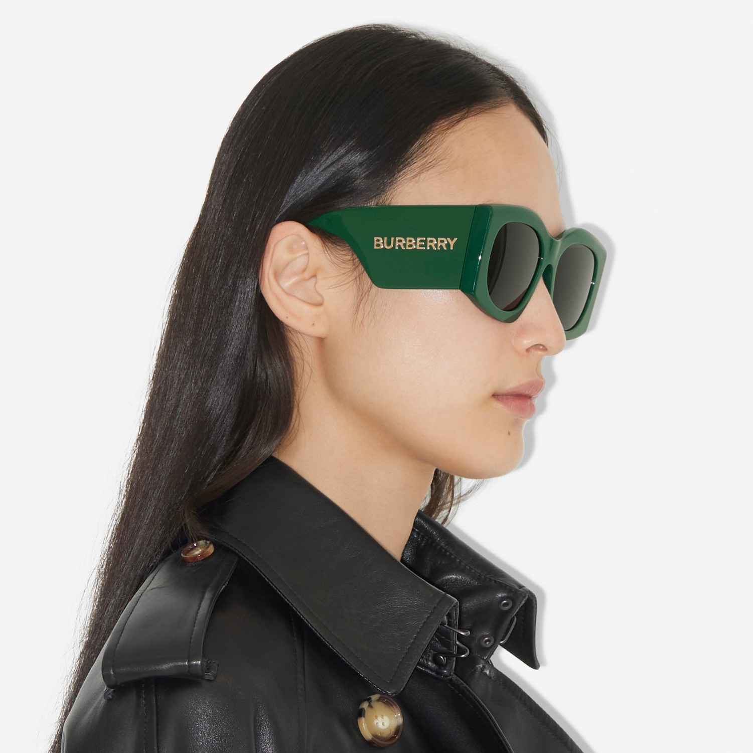 Oversized Geometric Frame Sunglasses in Viridian Green - Women | Burberry® Official