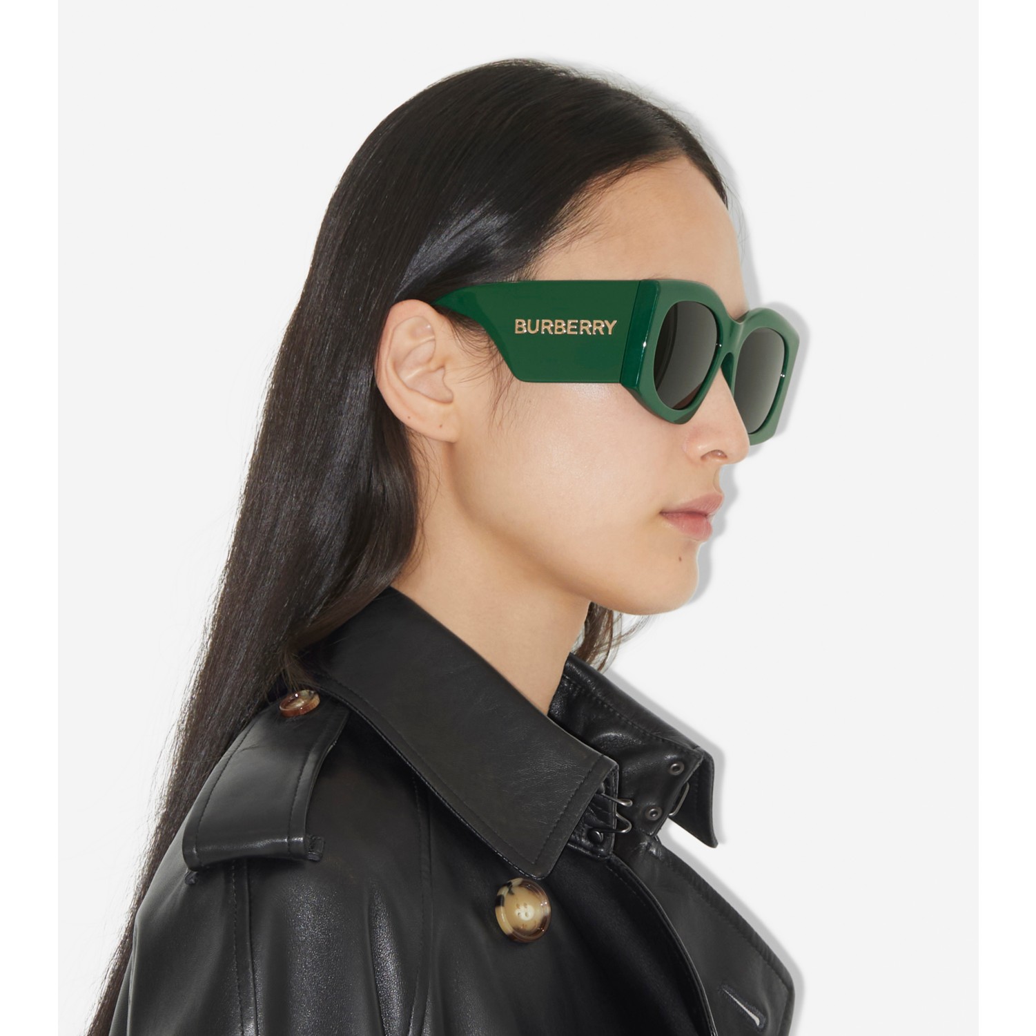 Oversized Geometric Frame Sunglasses in Viridian Green Women