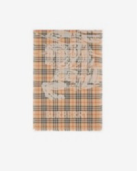 Wide EKD Check Wool Scarf in the colour Sand