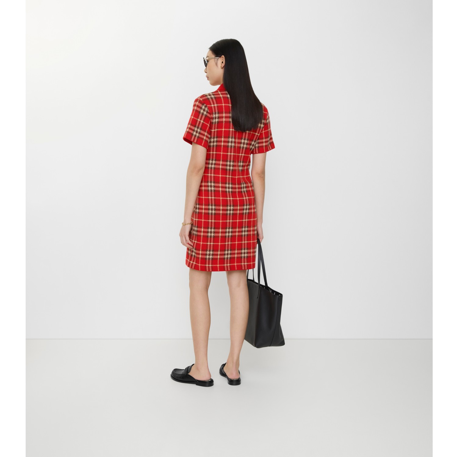 red check shirt dress Plaid Collared Neck Long Sleeve Shirt Dress Strawberry / XL