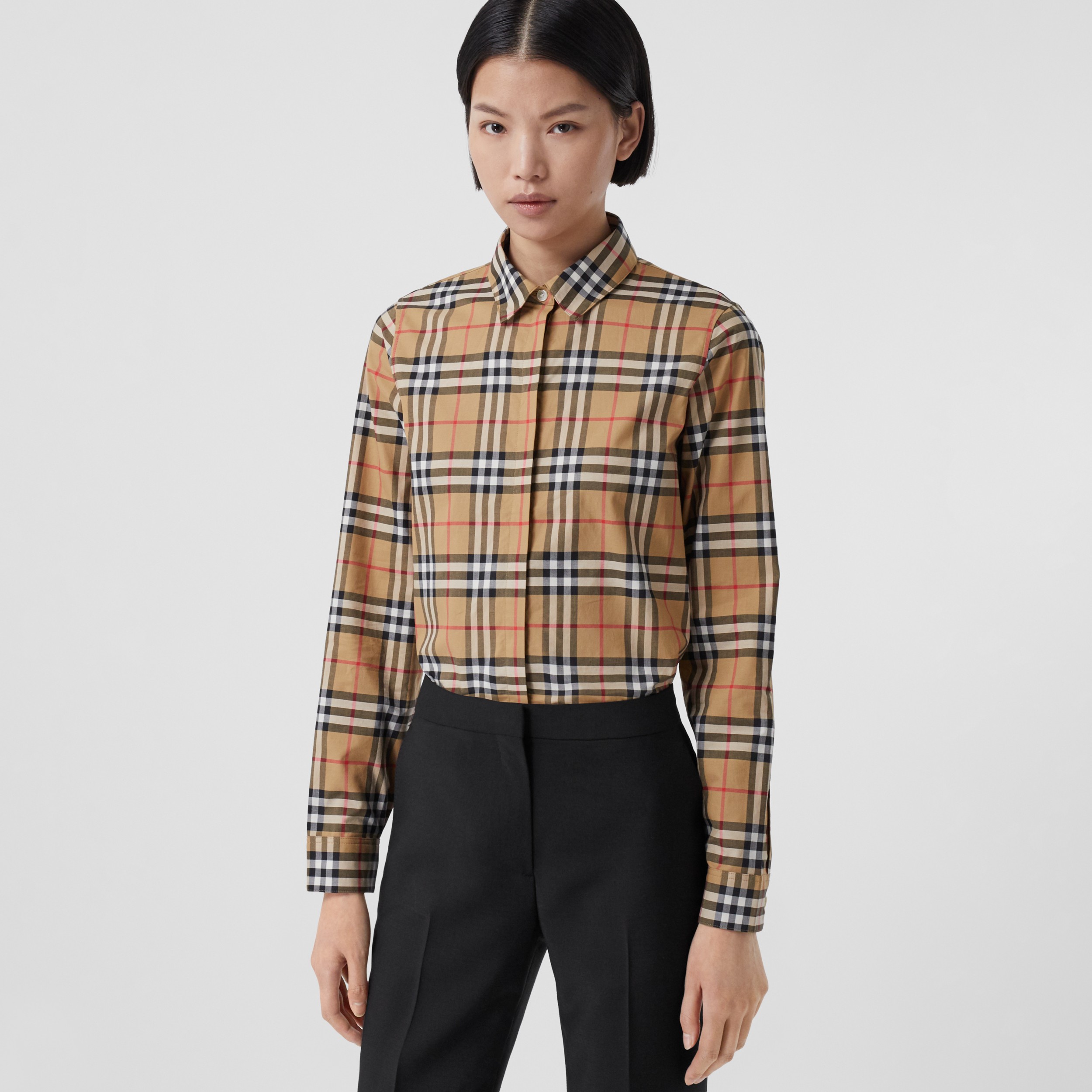 Vintage Check Cotton Oversized Shirt Antique Yellow - Women | Burberry® Official