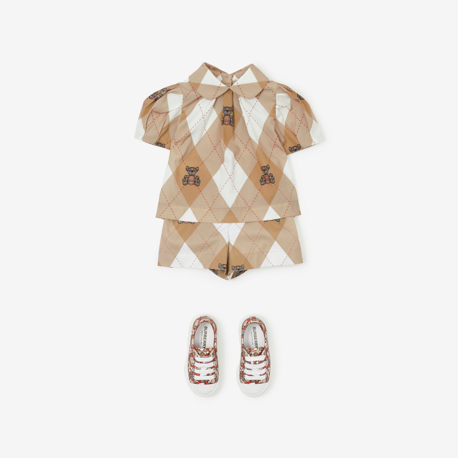 Thomas Bear Argyle Stretch Cotton Blouse in Soft Fawn - Children | Burberry® Official