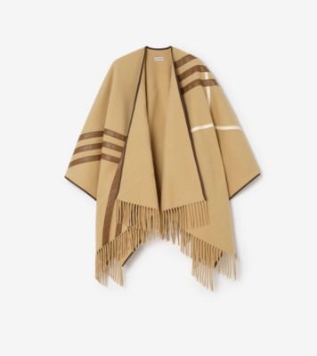 レザートリム カシミアケープ (サンドベージュ) | Burberry®公式サイト