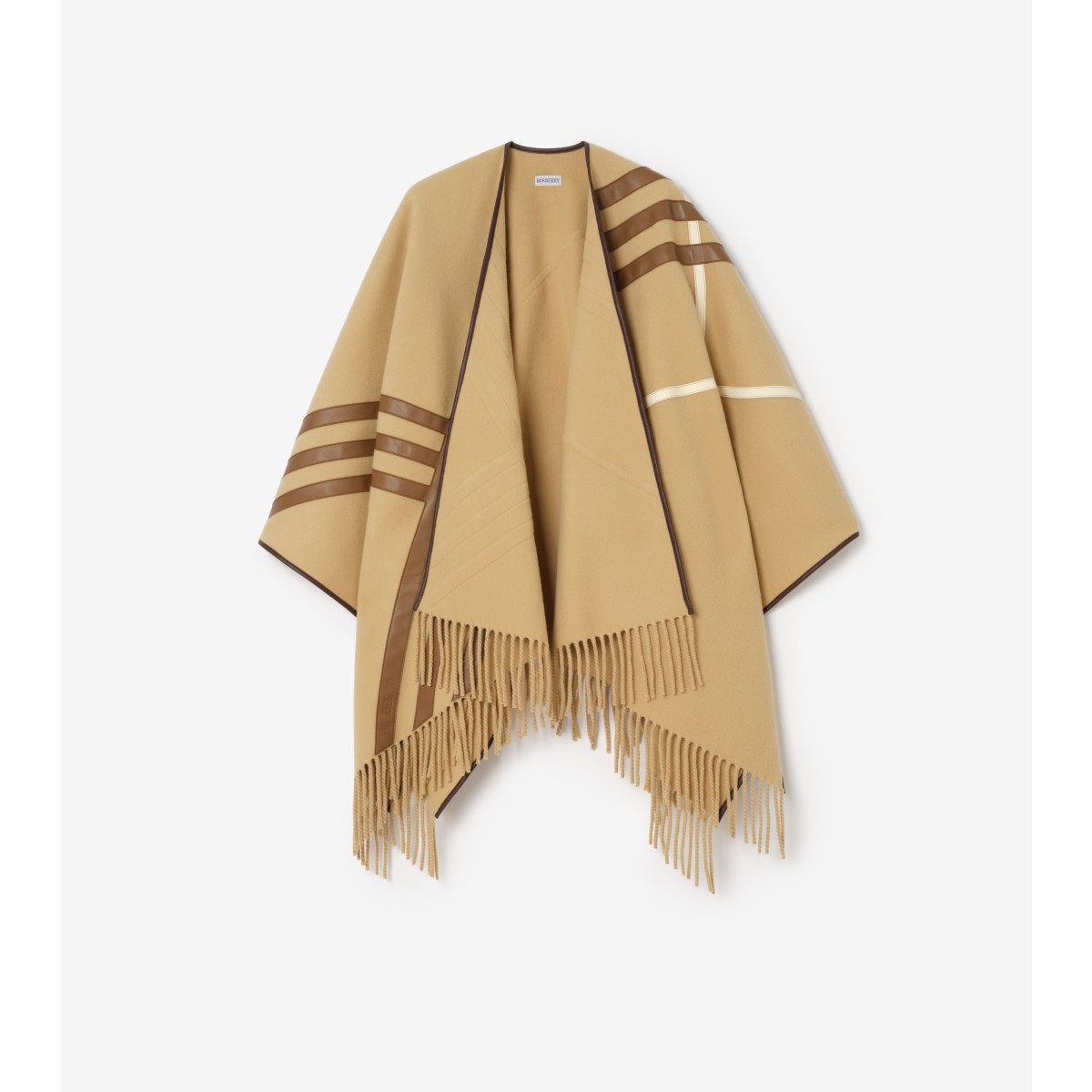  Check Leather Trim Cape