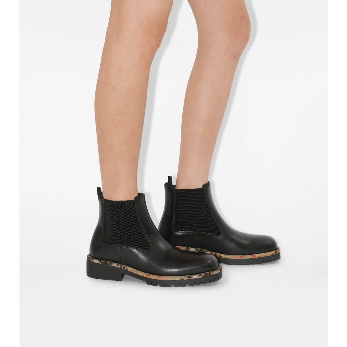  Check Leather Gravel Chelsea Boots​