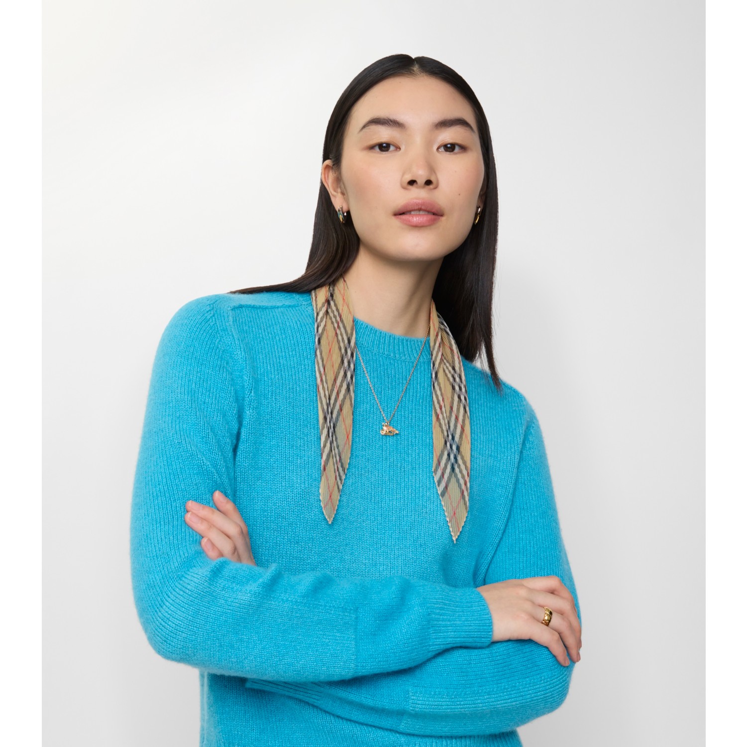 Check Silk Chiffon Scarf