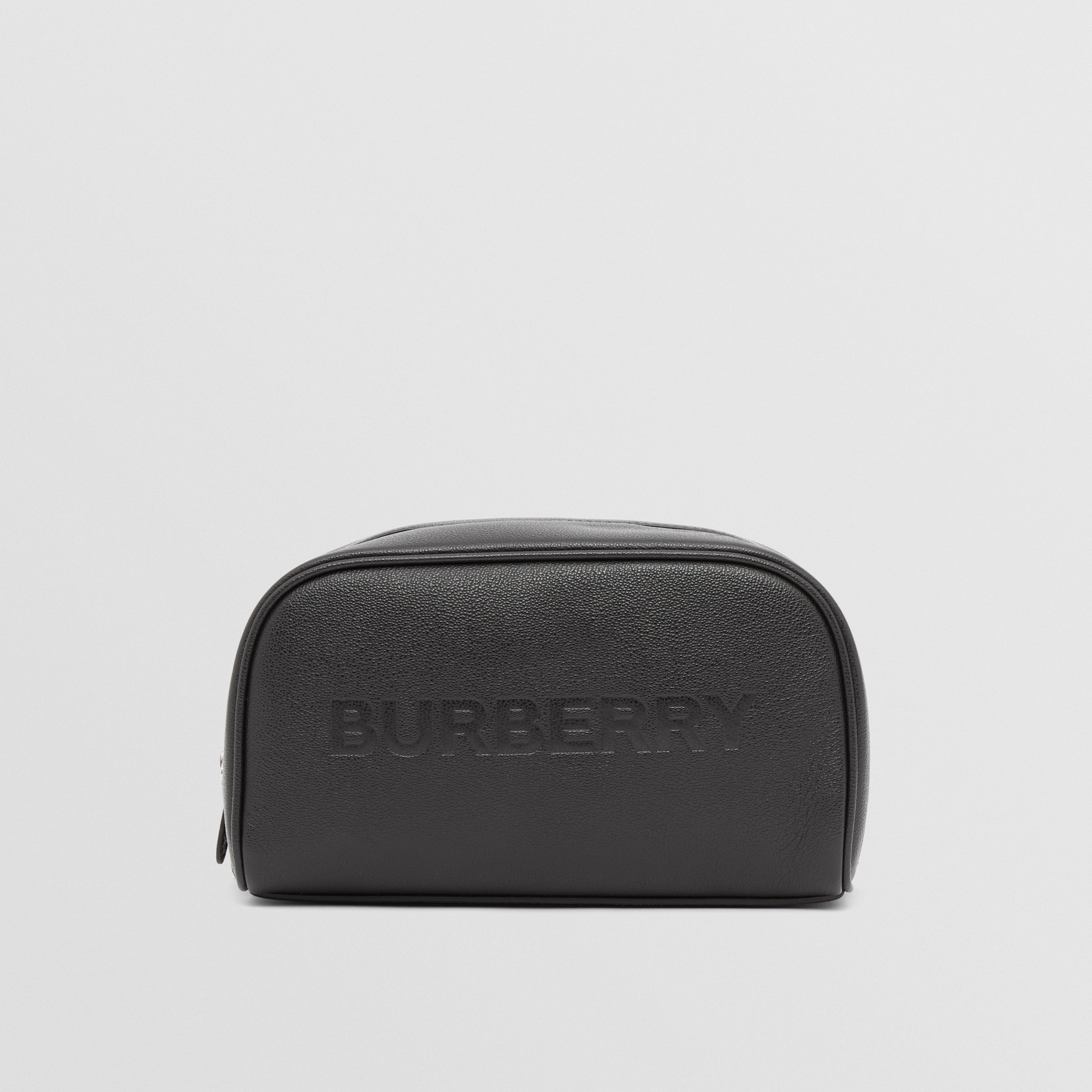 Bolsa pouch de viagem de couro granulado com logotipo (Preto) - Mulheres | Burberry® oficial - 1