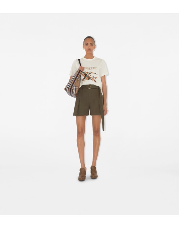 【Burberry】オーカー×ベルト付き ミディ丈コットンドレス Burberry】オーカー×ベルト付き ミディ丈コットンドレス